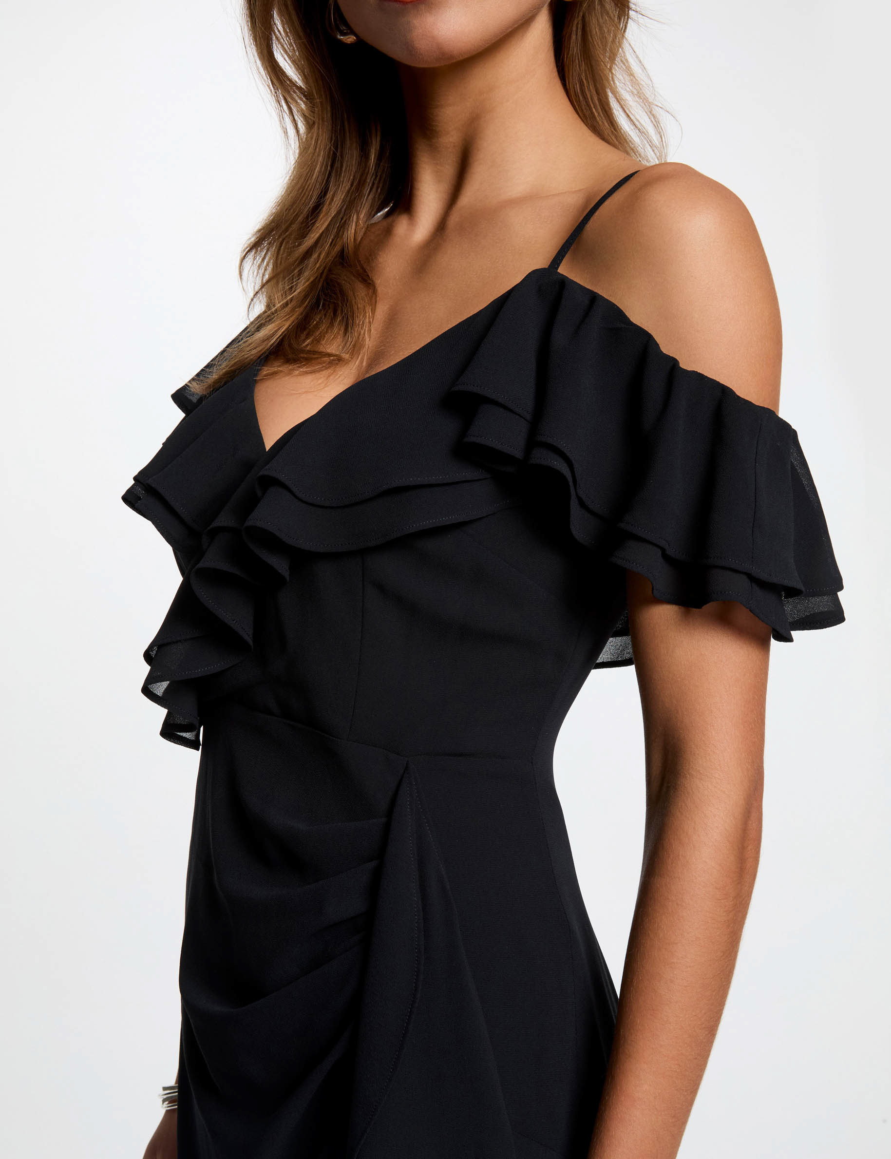 robe midi droite volants bleu marine femme Robe midi droite volants bleu marine femme
