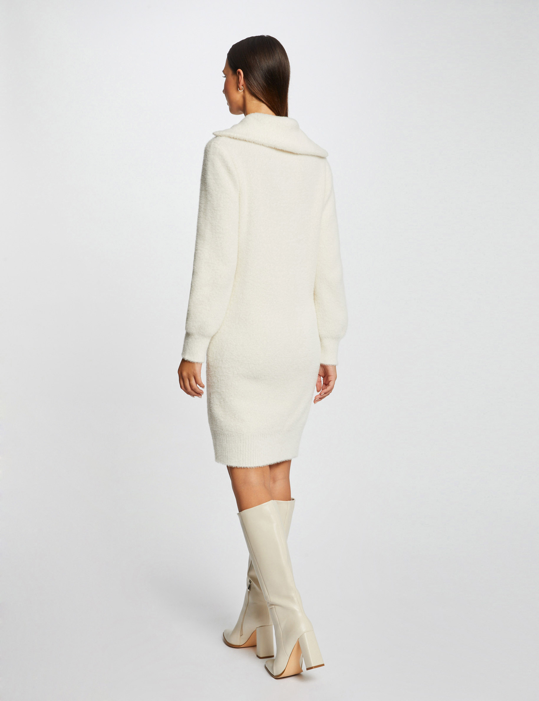 robe pull droite avec col camionneur ivoire femme Robe pull droite avec col camionneur ivoire femme