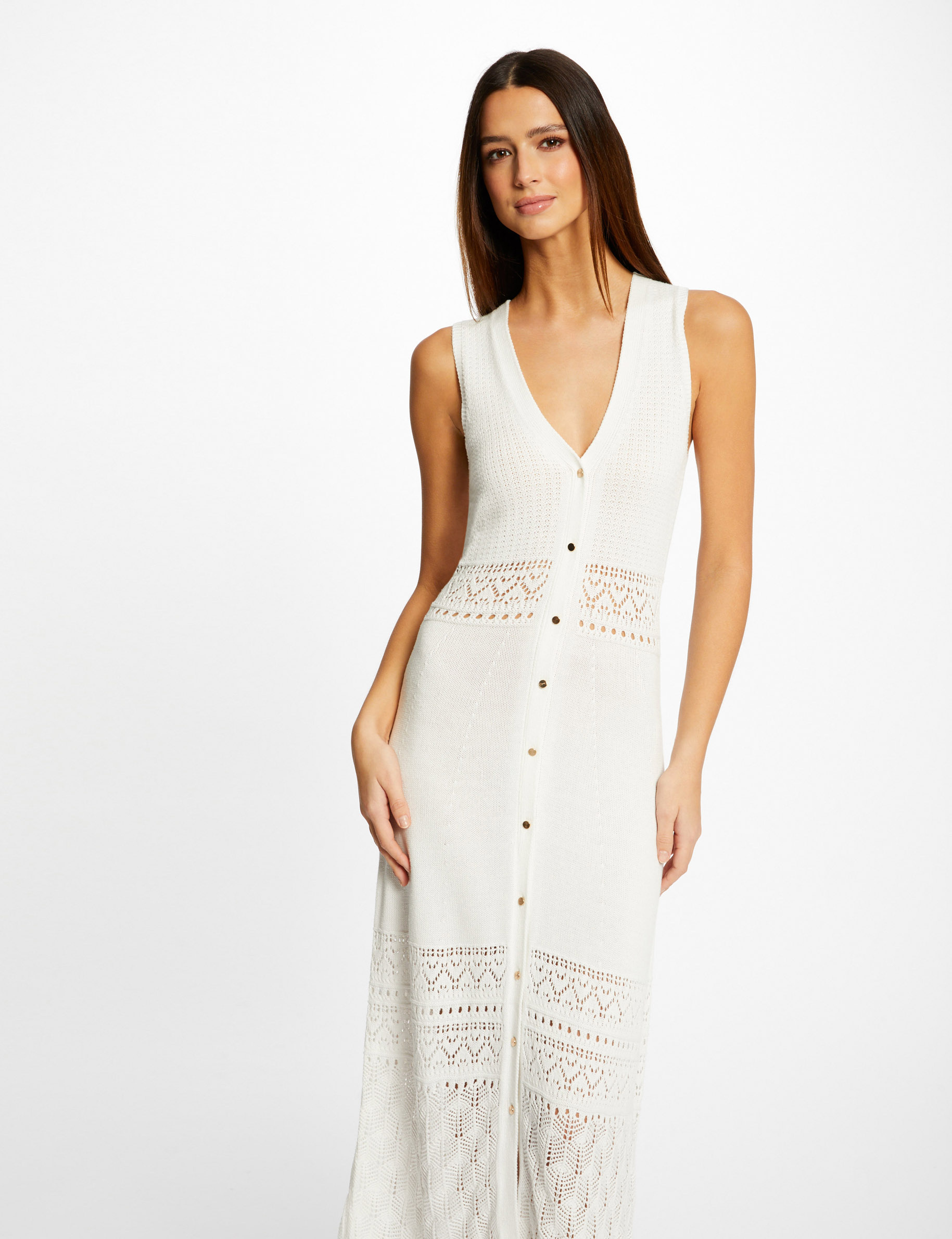 Robe pull longue droite sans manches ecru femme Robe pull longue droite sans manches ecru femme