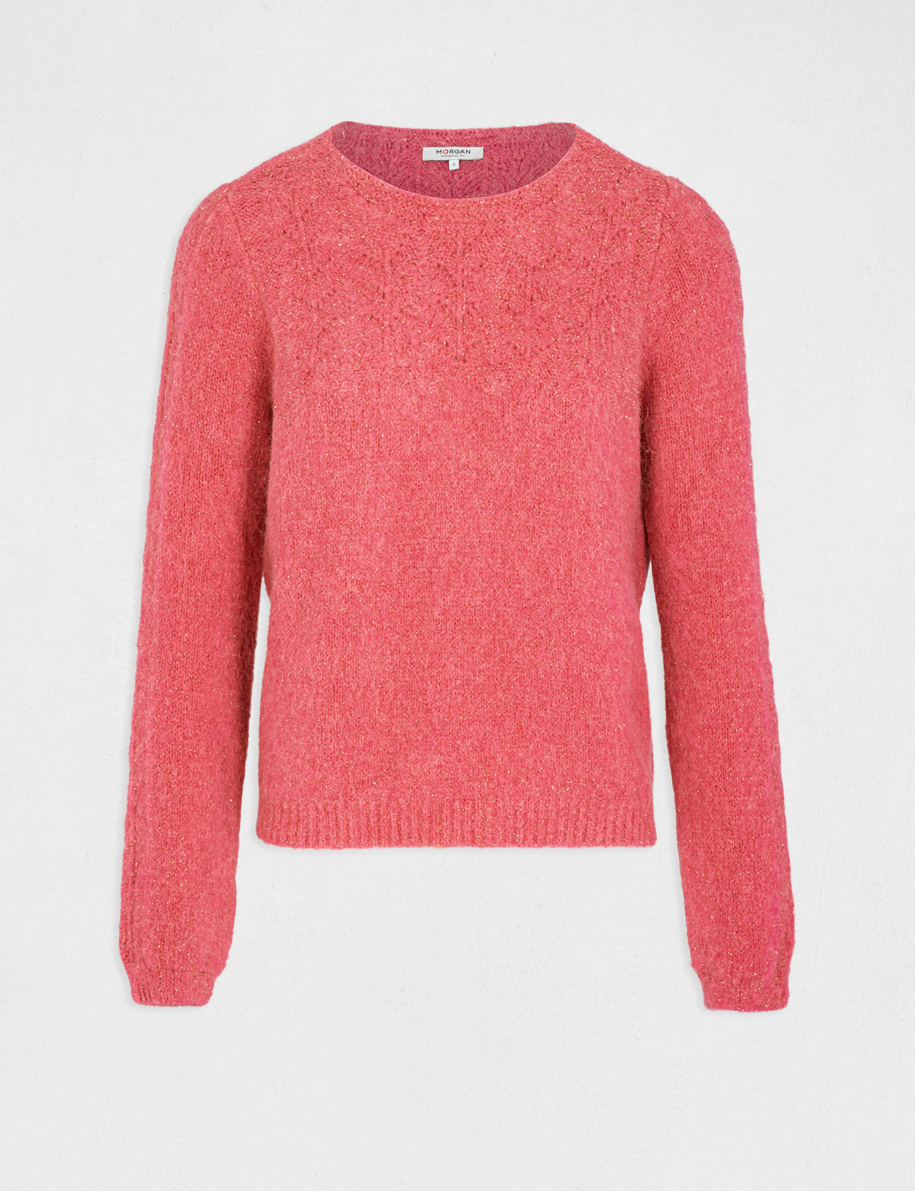 Pull manches longues avec col rond framboise femme