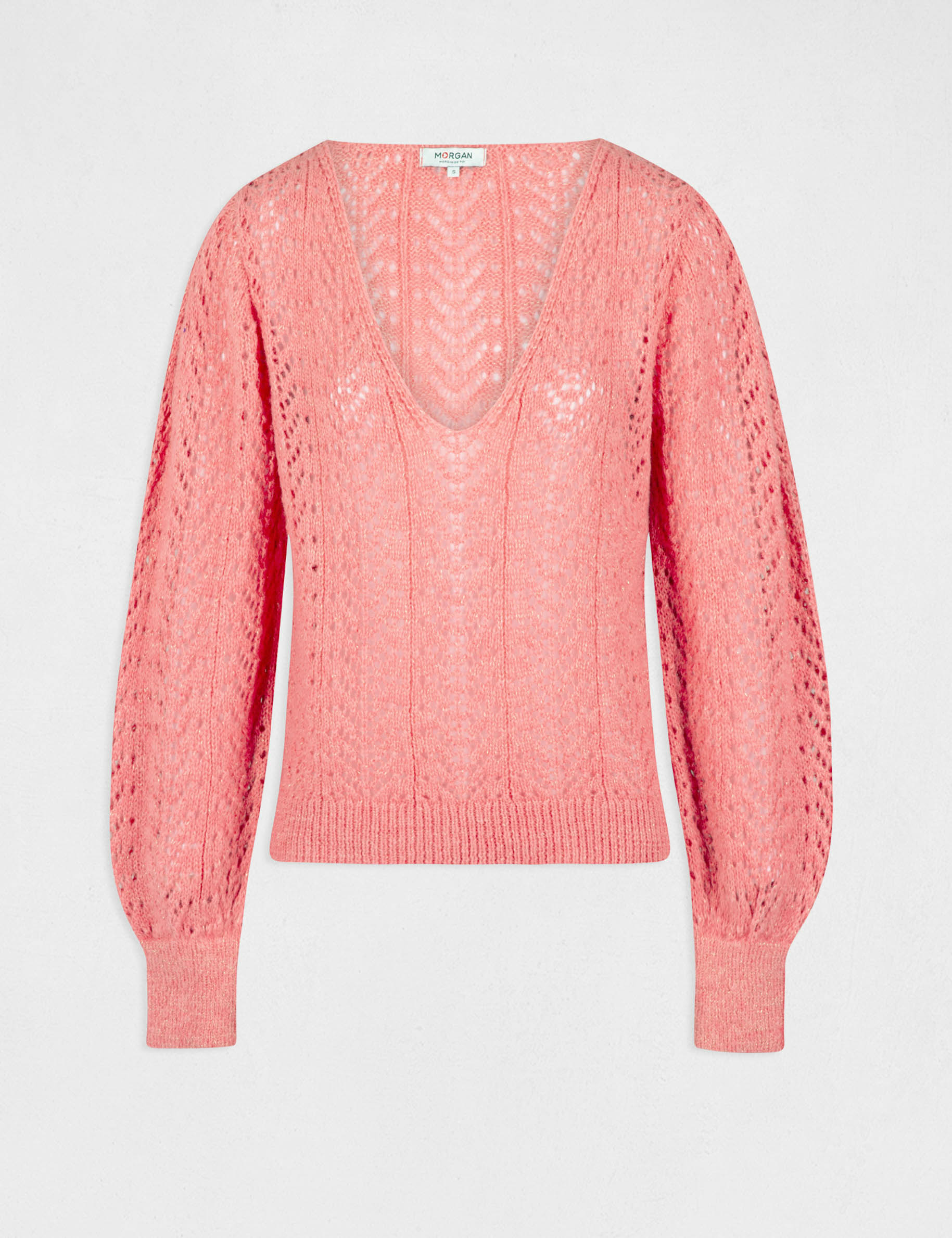 Pull manches longues à détails ajourés rose femme Pull manches longues à détails ajourés rose femme