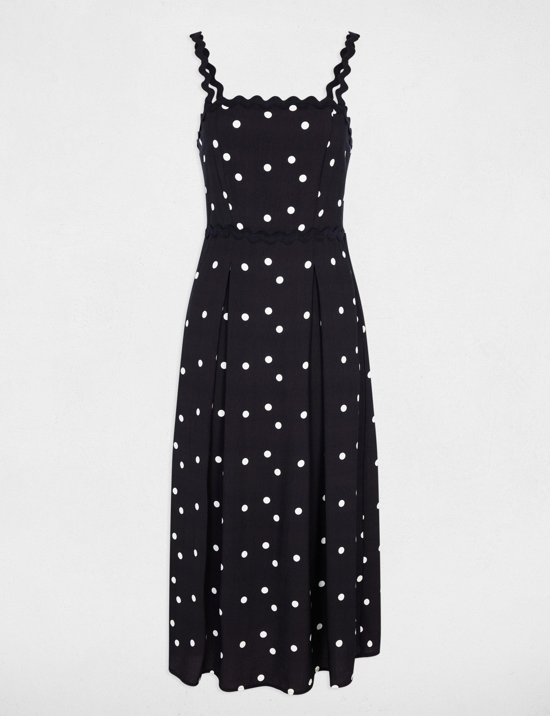 Robe mi-longue pois bleu marine femme