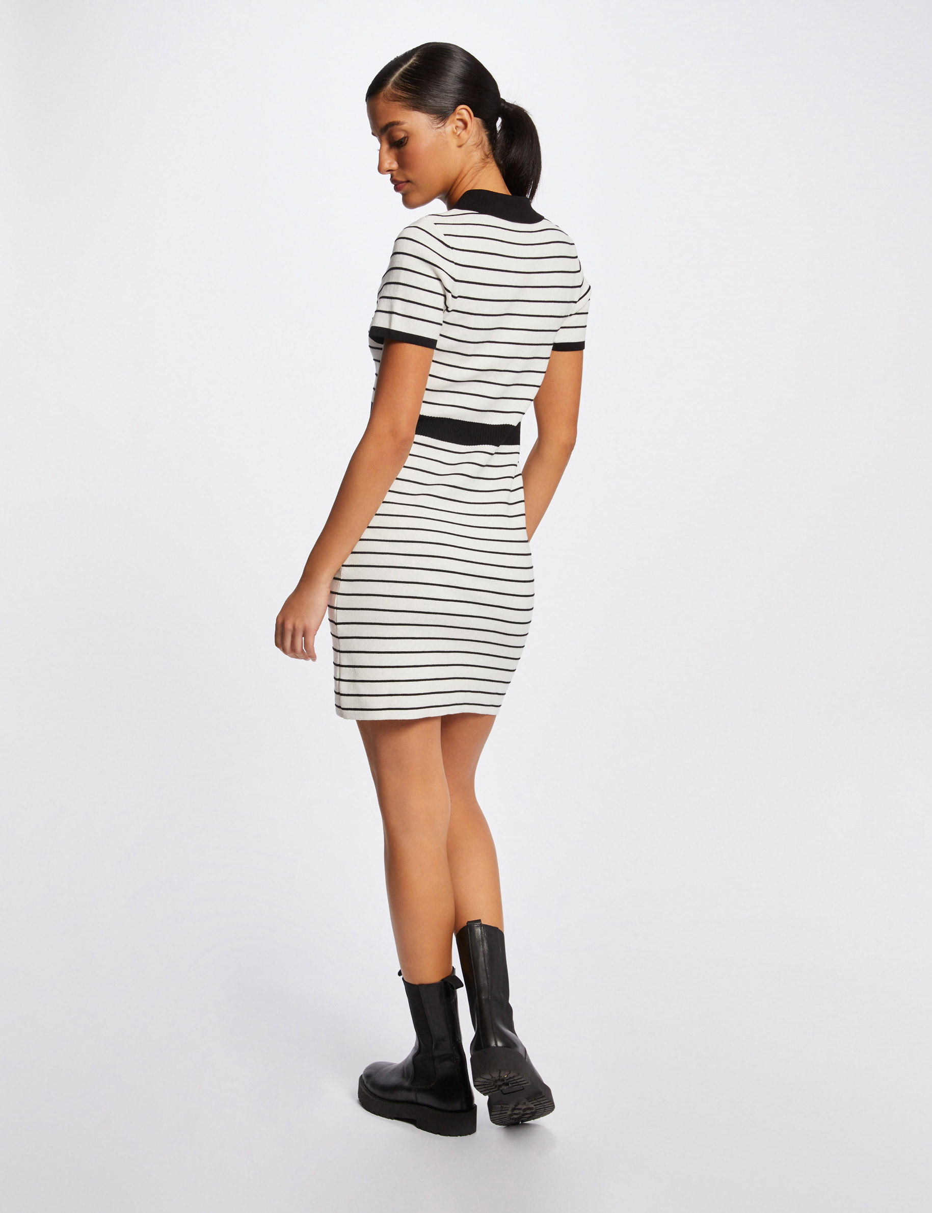 Robe pull ajustée à rayures ecru femme Robe pull ajustée à rayures ecru femme