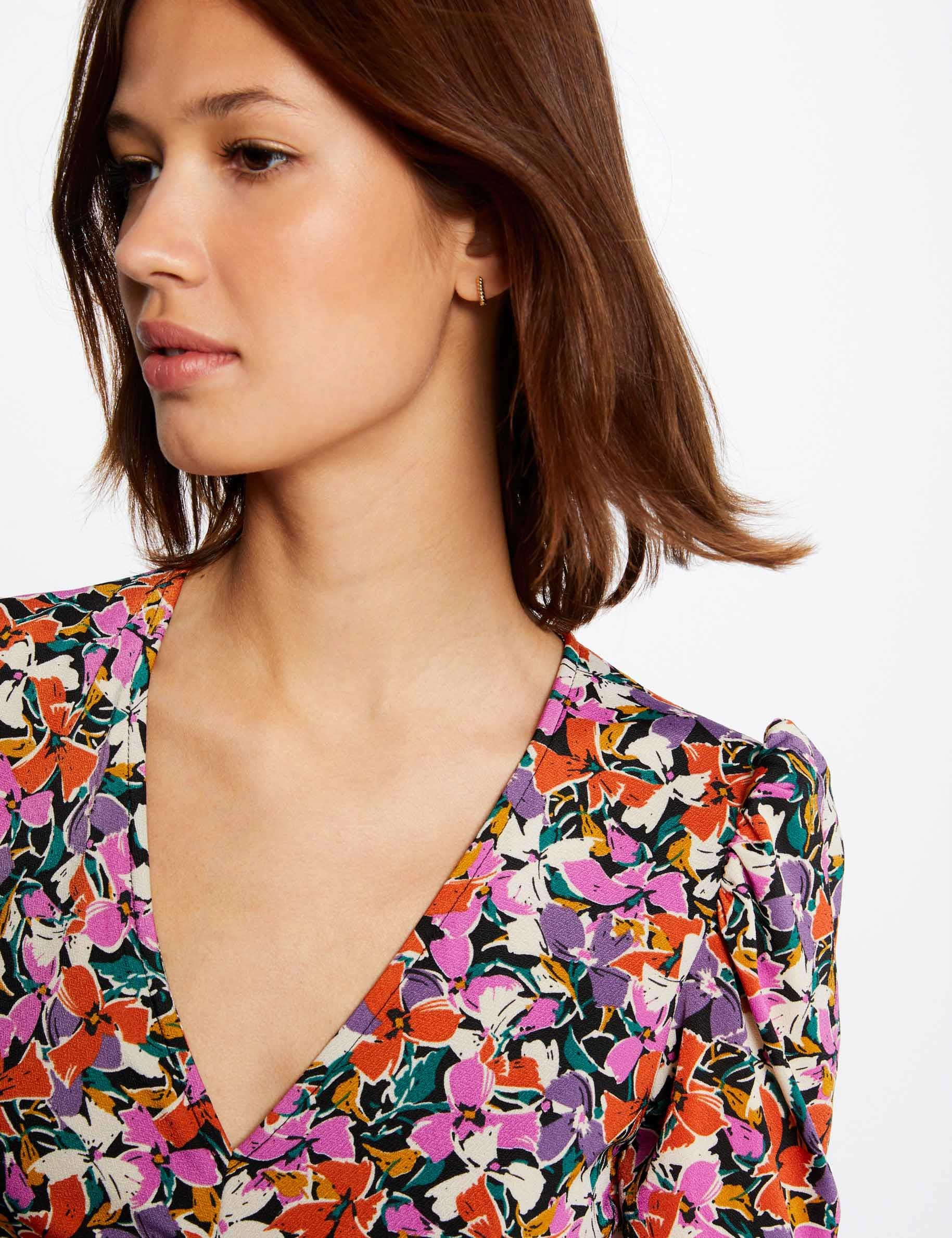 robe ajustee froncee imprime floral multico femme Robe ajustée froncée imprimé floral multico femme