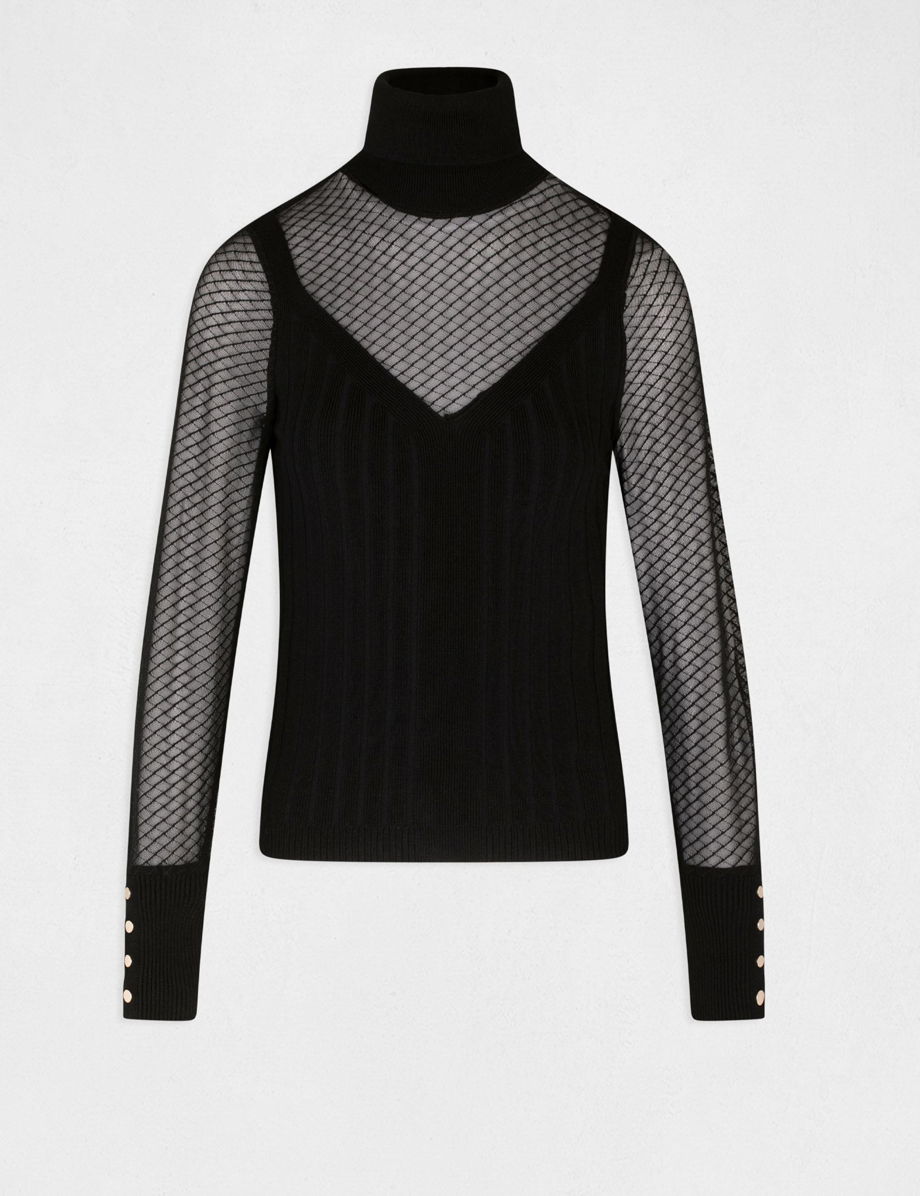 Pull manches longues à dentelle noir femme Pull manches longues à dentelle noir femme