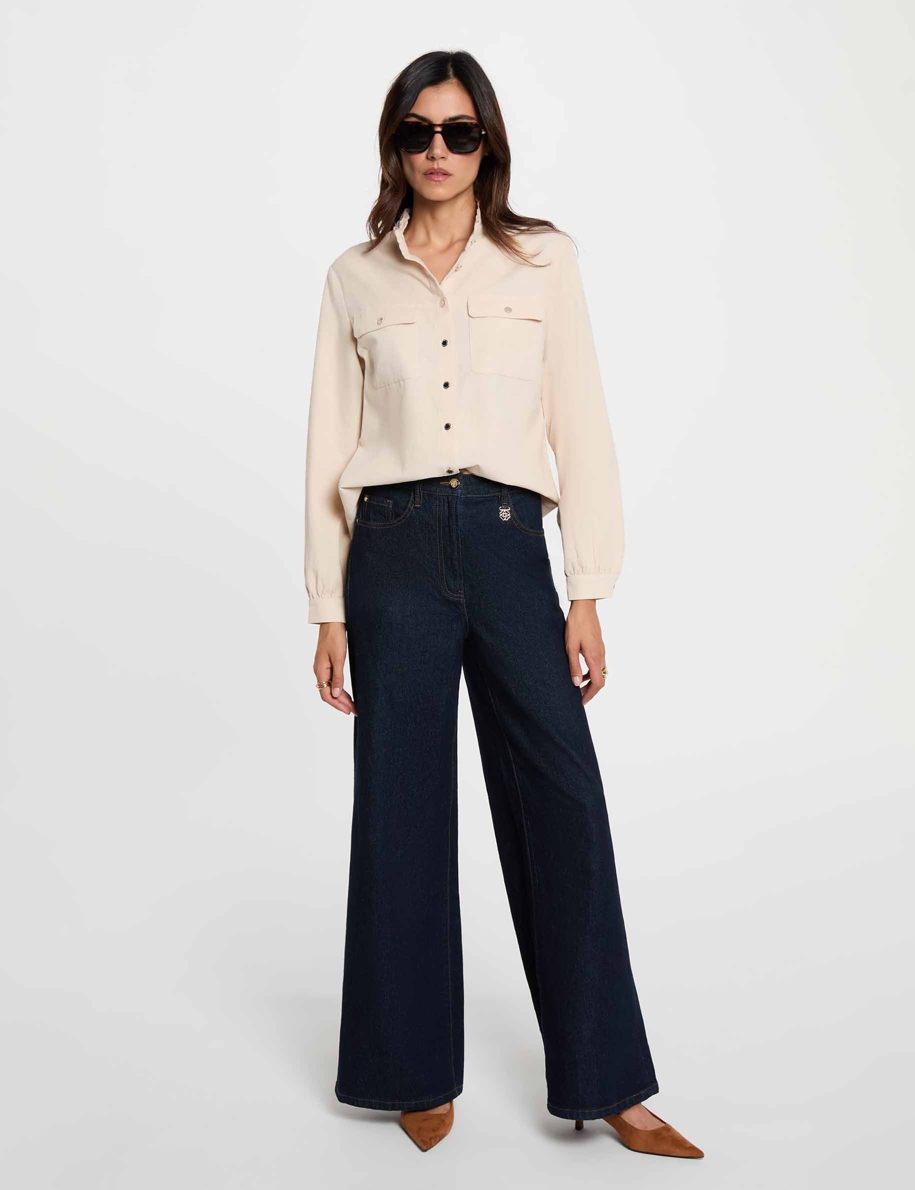Chemise en velours c&ocirc;tel&eacute; ivoire femme