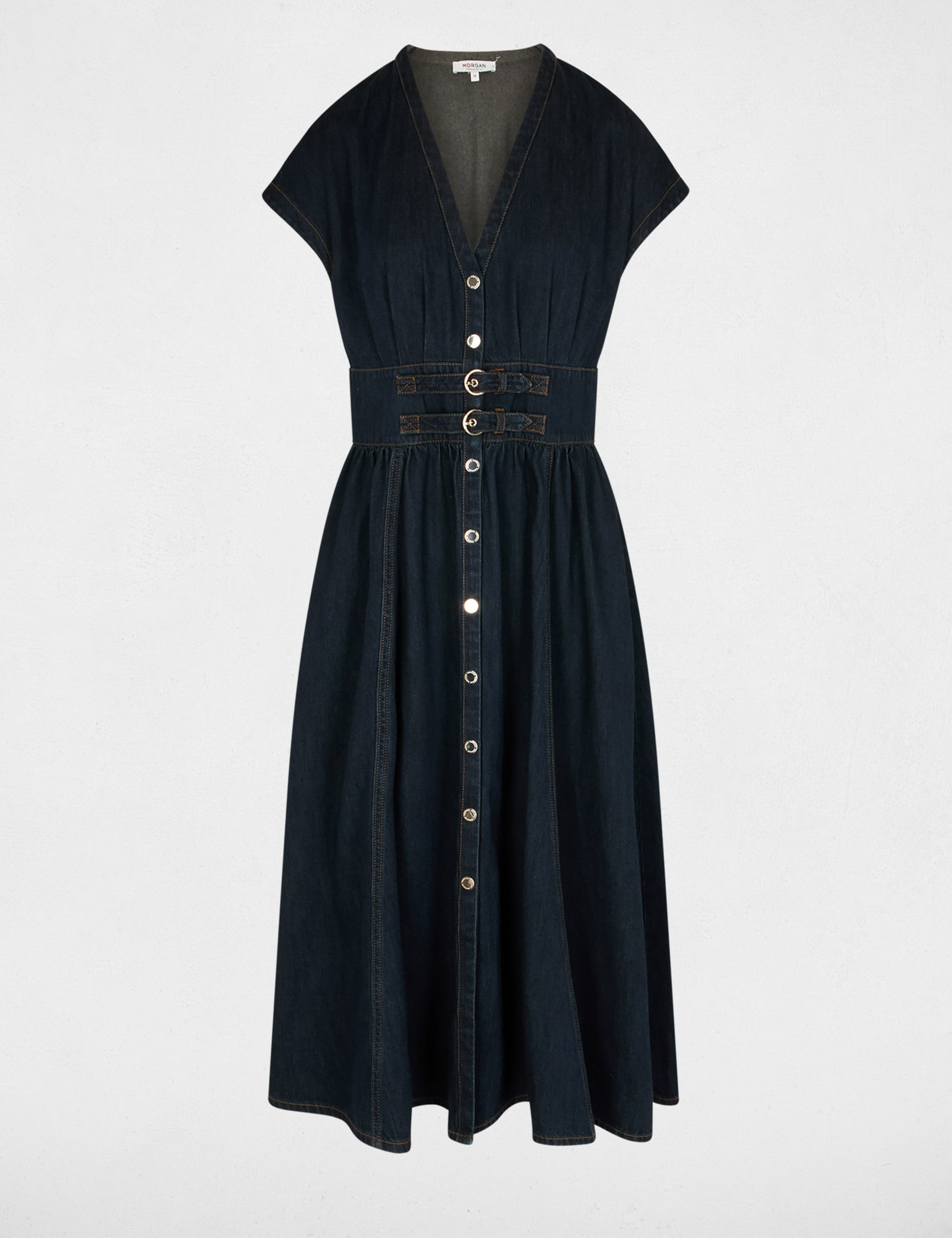 Robe mi-longue en jean bleu femme
