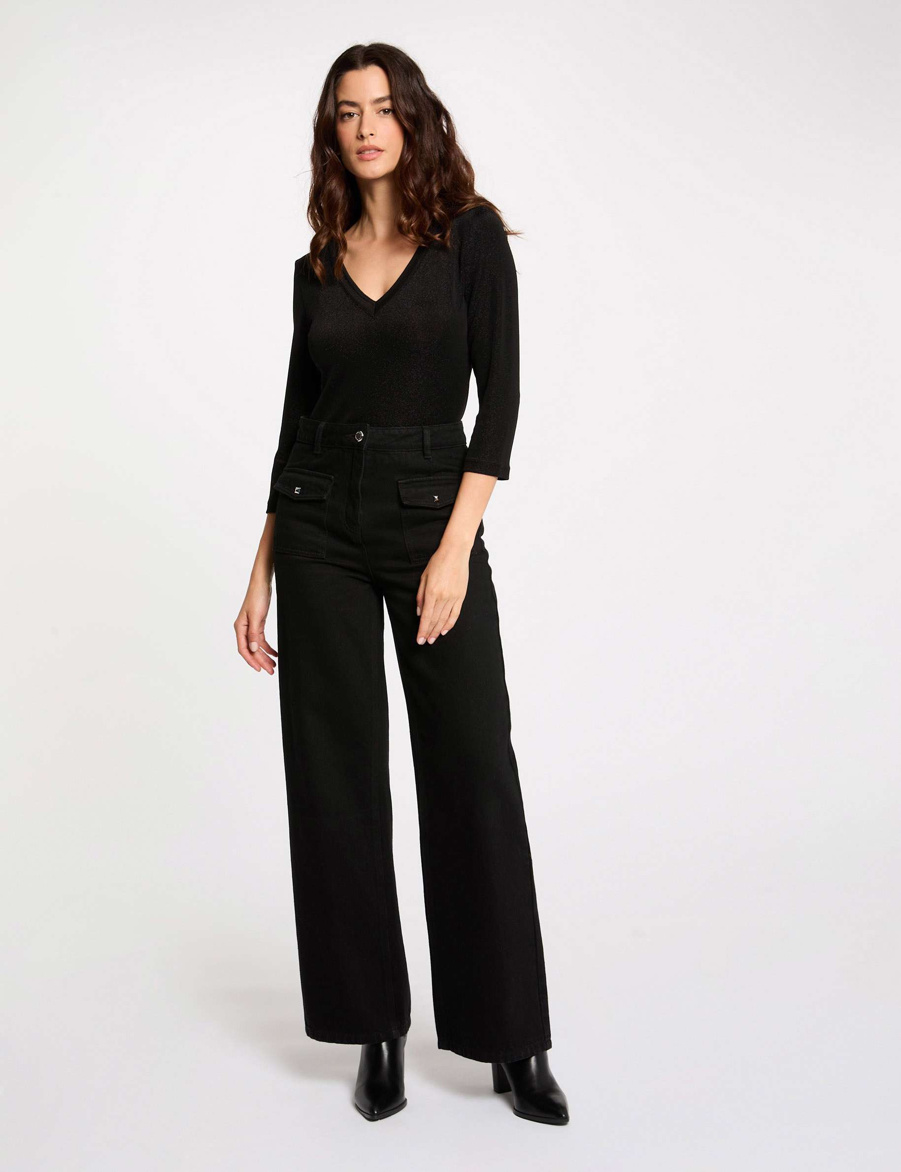 T-shirt manches 3/4 noir femme