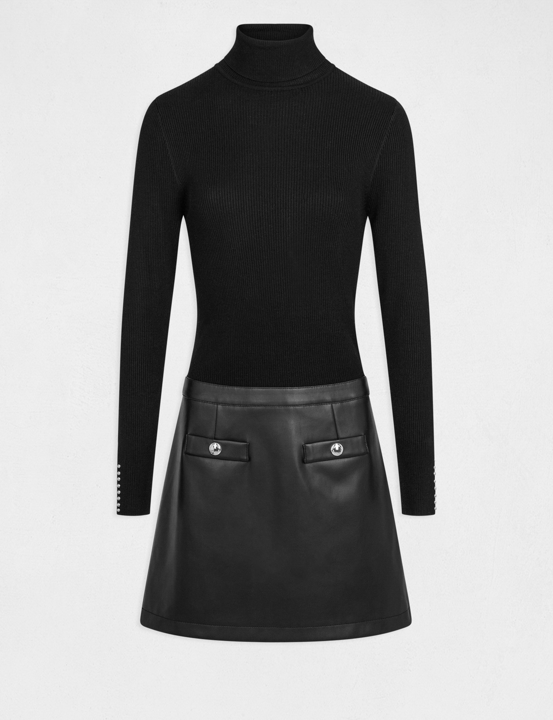 robe pull ajustee effet 2 en 1 noir femme Robe pull ajustée effet 2-en-1 noir femme