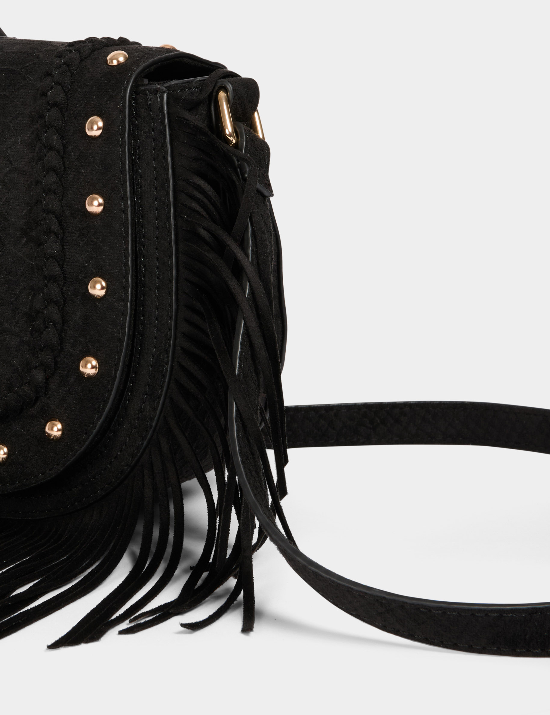 sac besace croco a franges noir femme Sac besace croco à franges noir femme