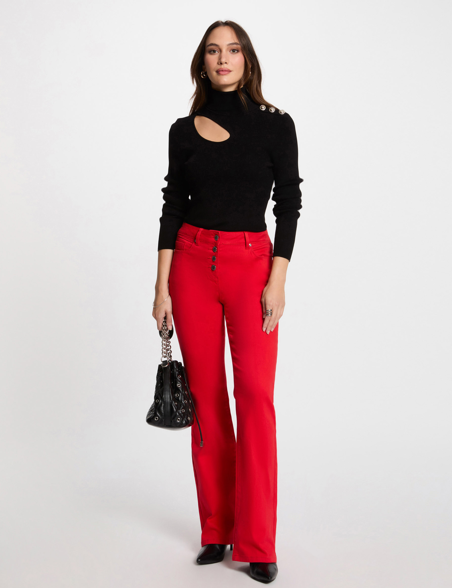 pantalon bootcut boutonne rouge femme Pantalon bootcut boutonné rouge femme