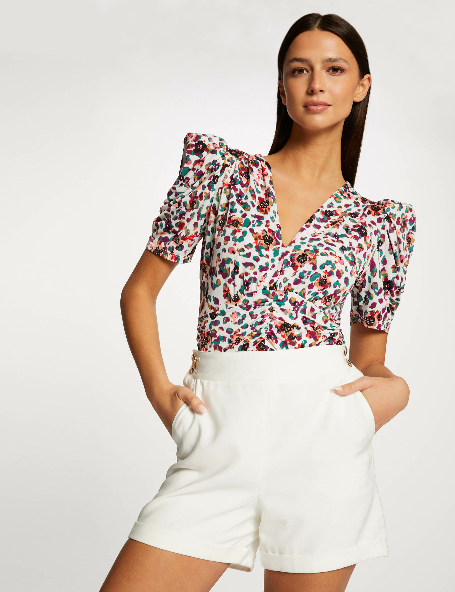 T-shirt manches courtes imprimé floral multico femme T-shirt manches courtes imprimé floral multico femme