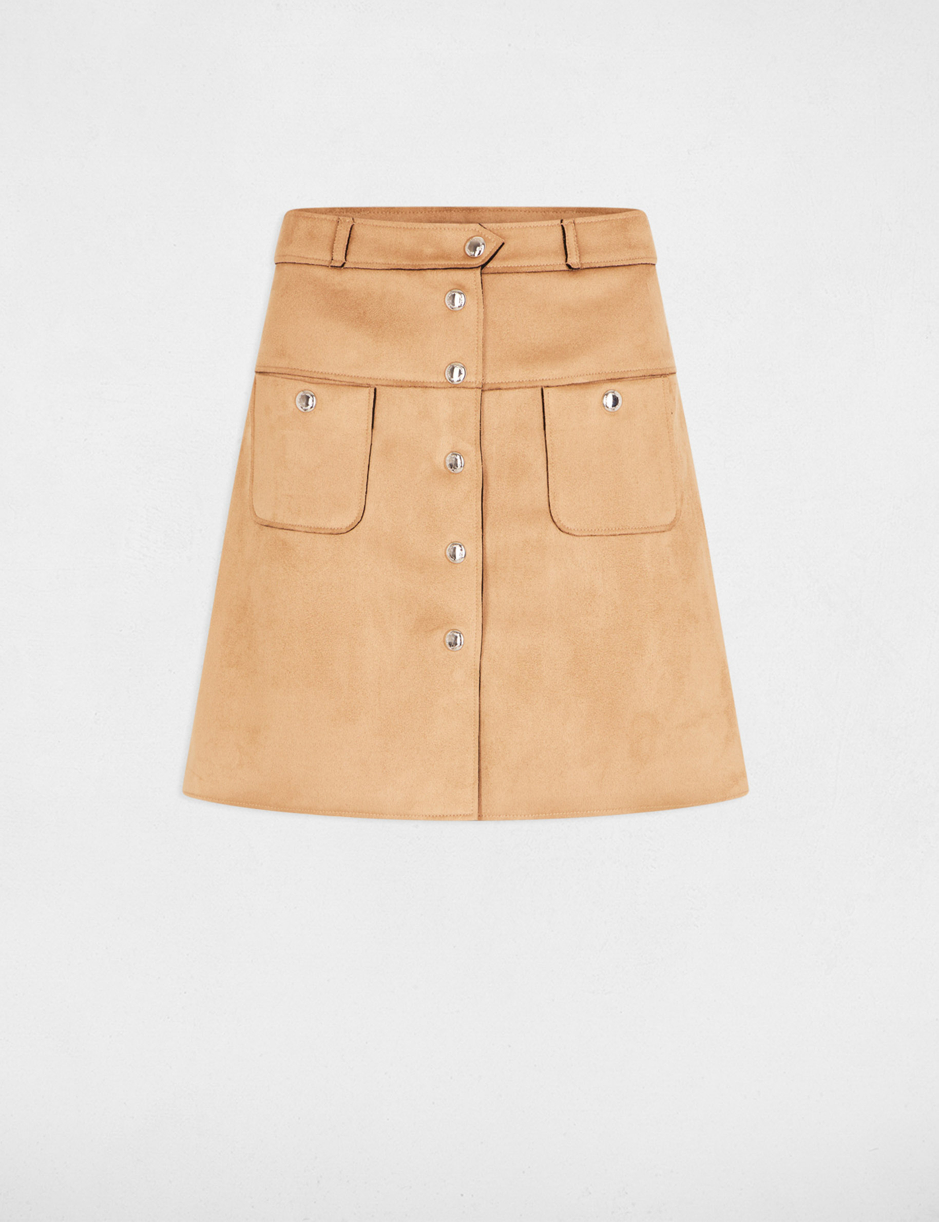 jupe courte droite suedine camel femme Jupe courte droite suédine camel femme