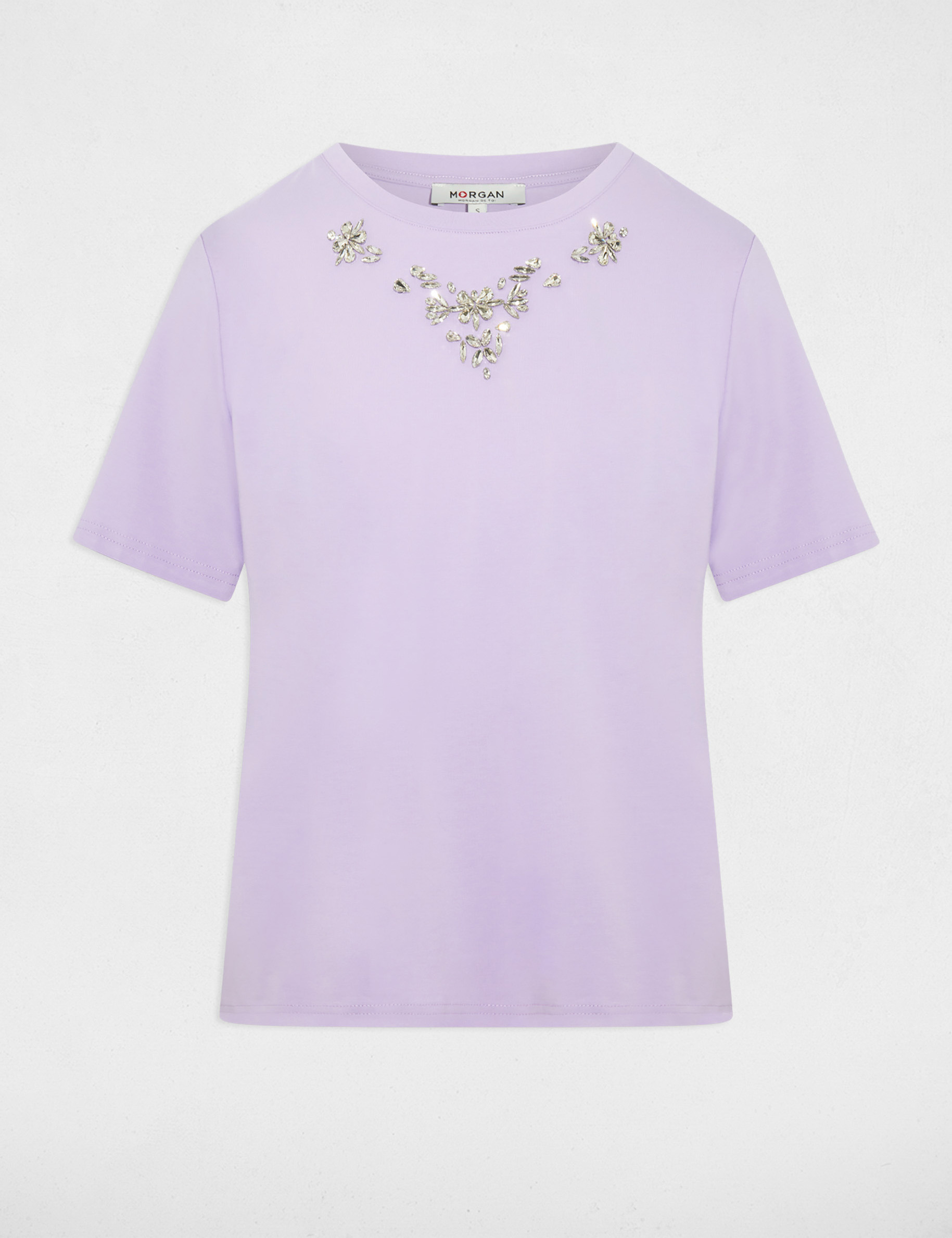 T-shirt strass manches courtes mauve femme