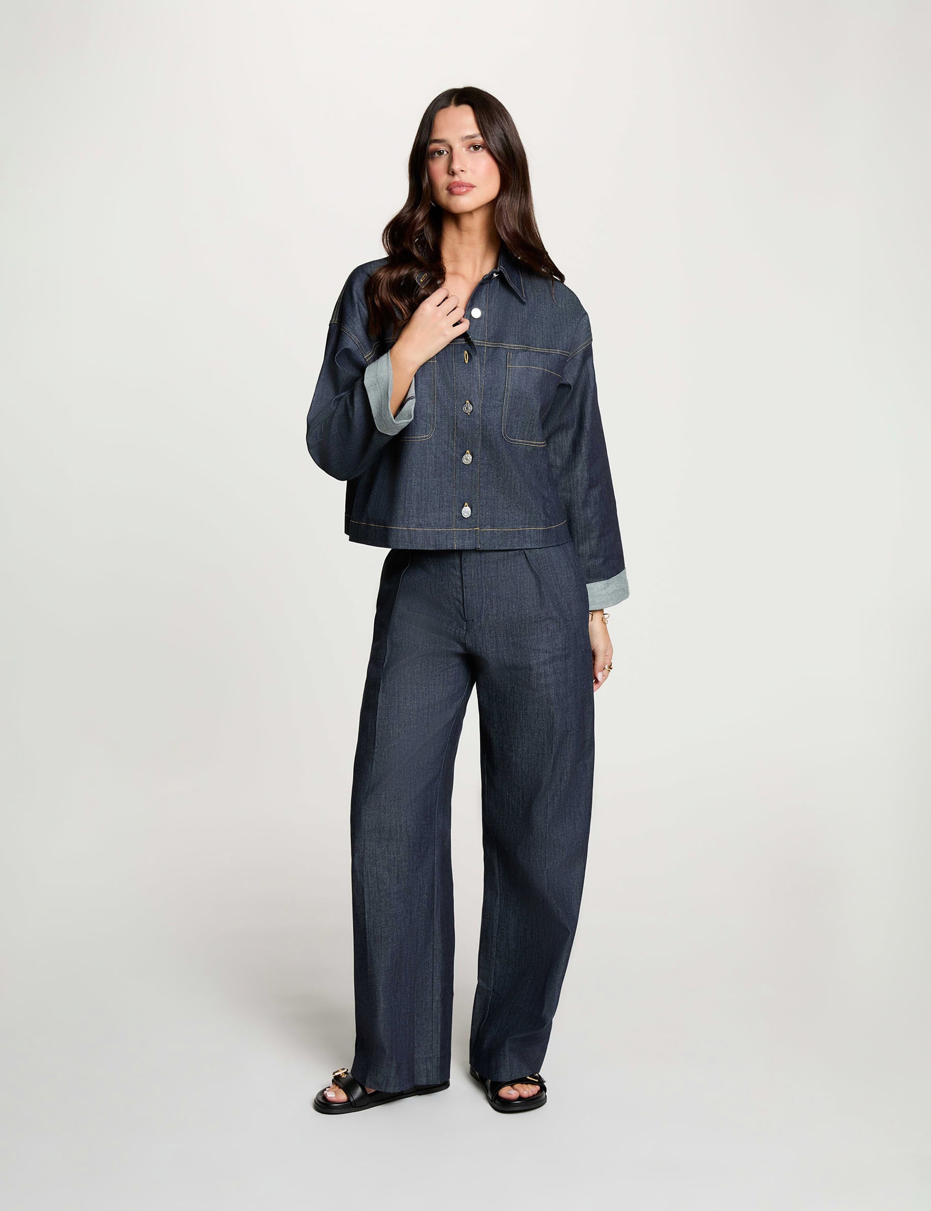 Veste jean cropped denim brut femme