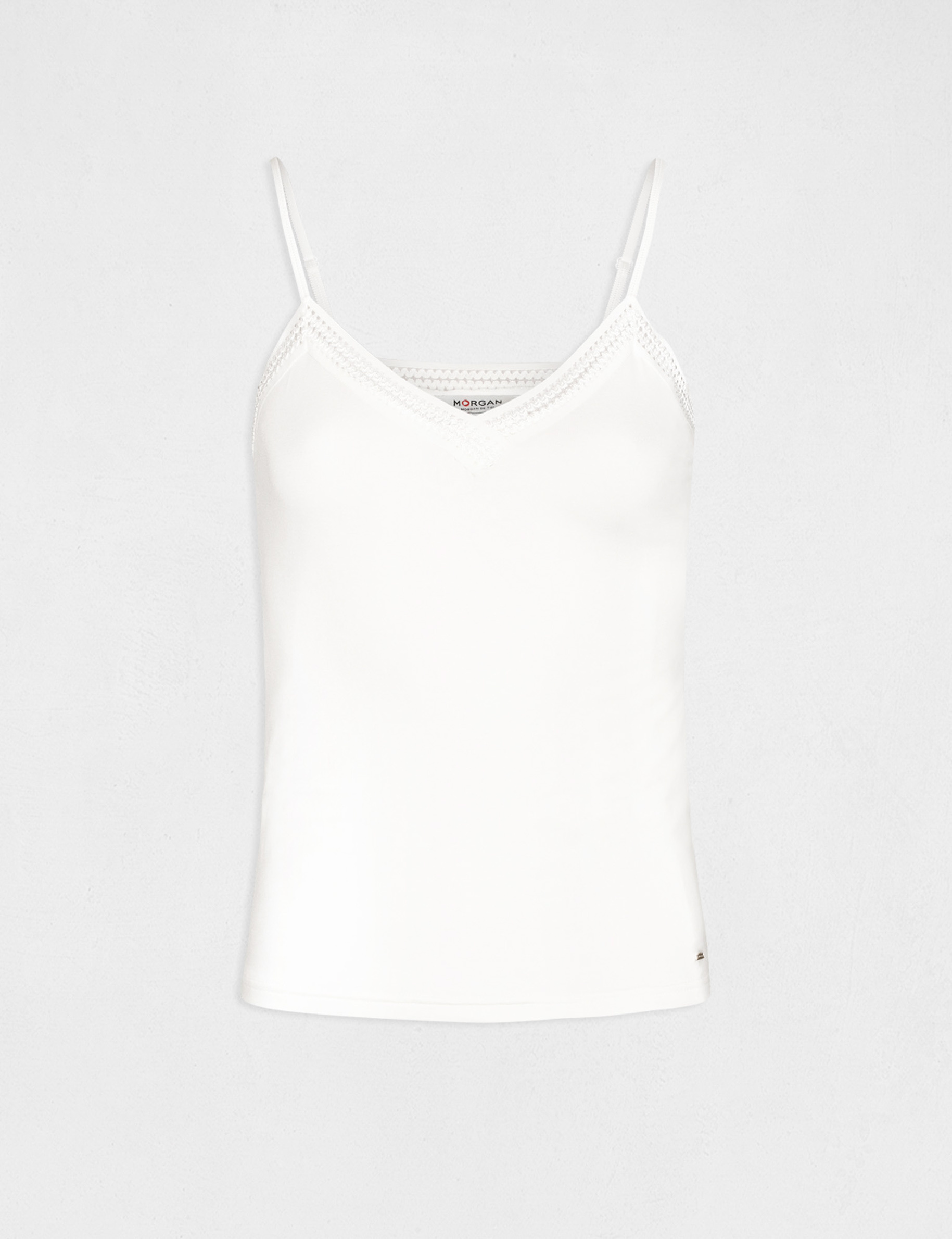 debardeur bretelles fines bande dentelle ivoire femme Débardeur bretelles fines bande dentelle ivoire femme