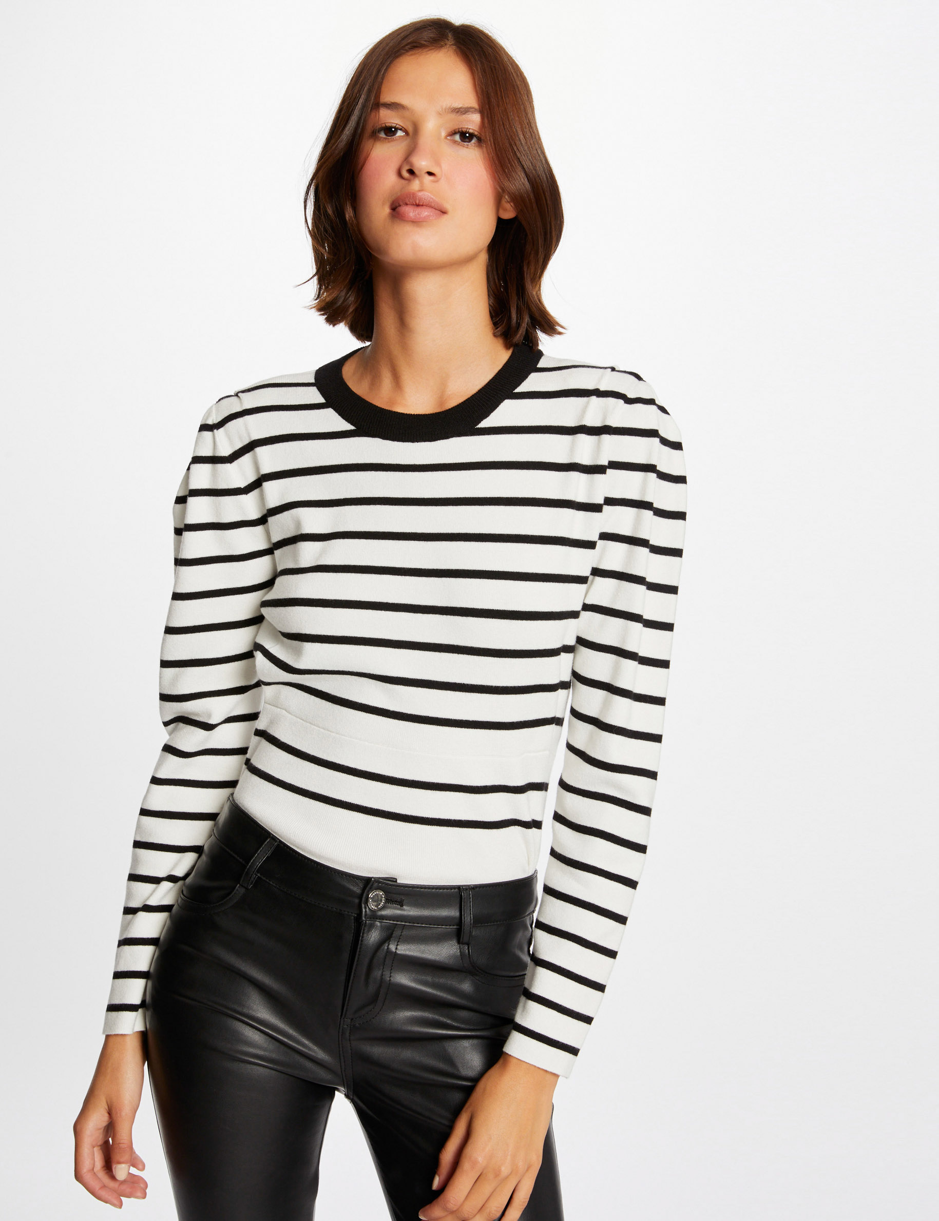 Pull manches longues à rayures ecru femme Pull manches longues à rayures ecru femme