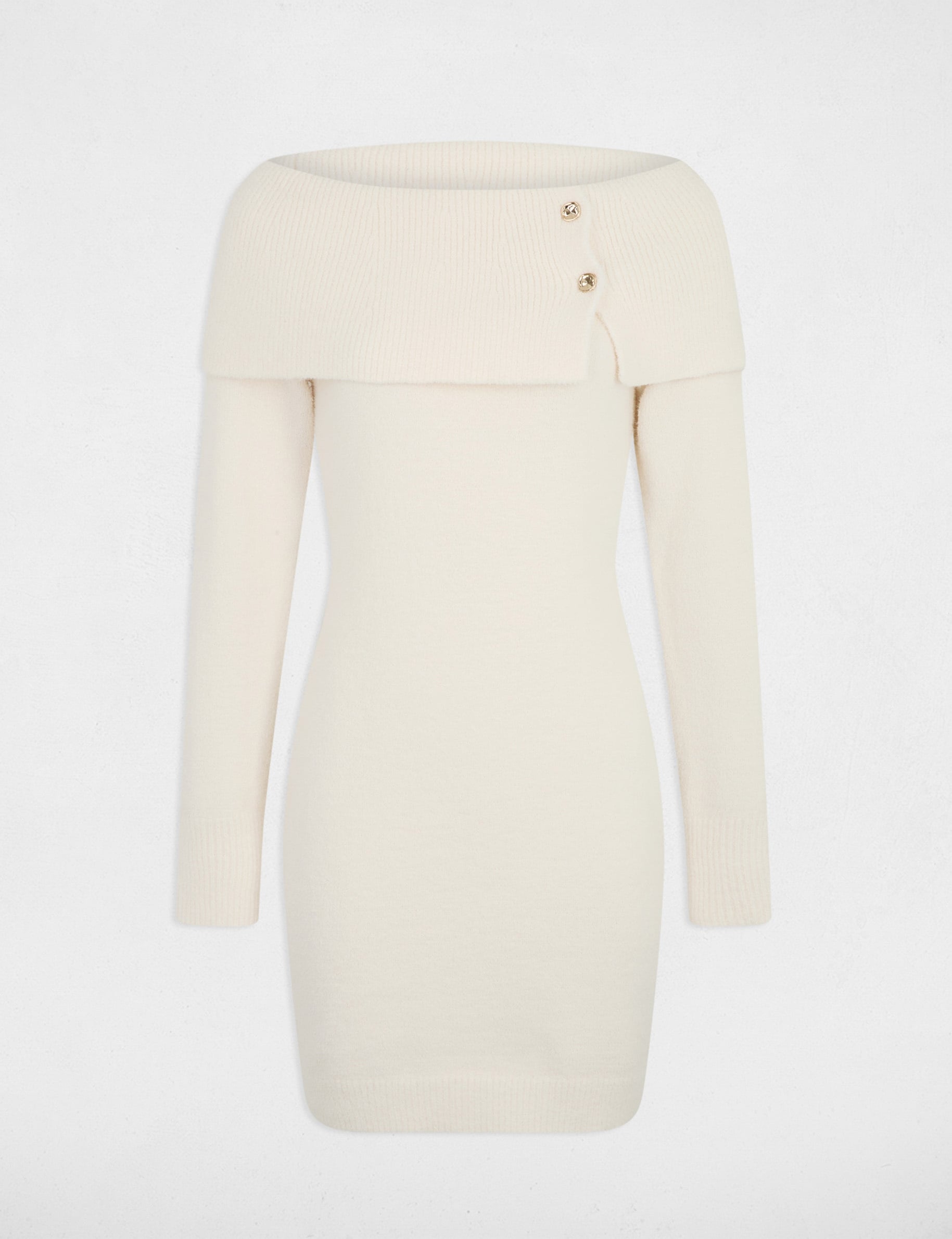 Robe tricot col bardot ivoire femme
