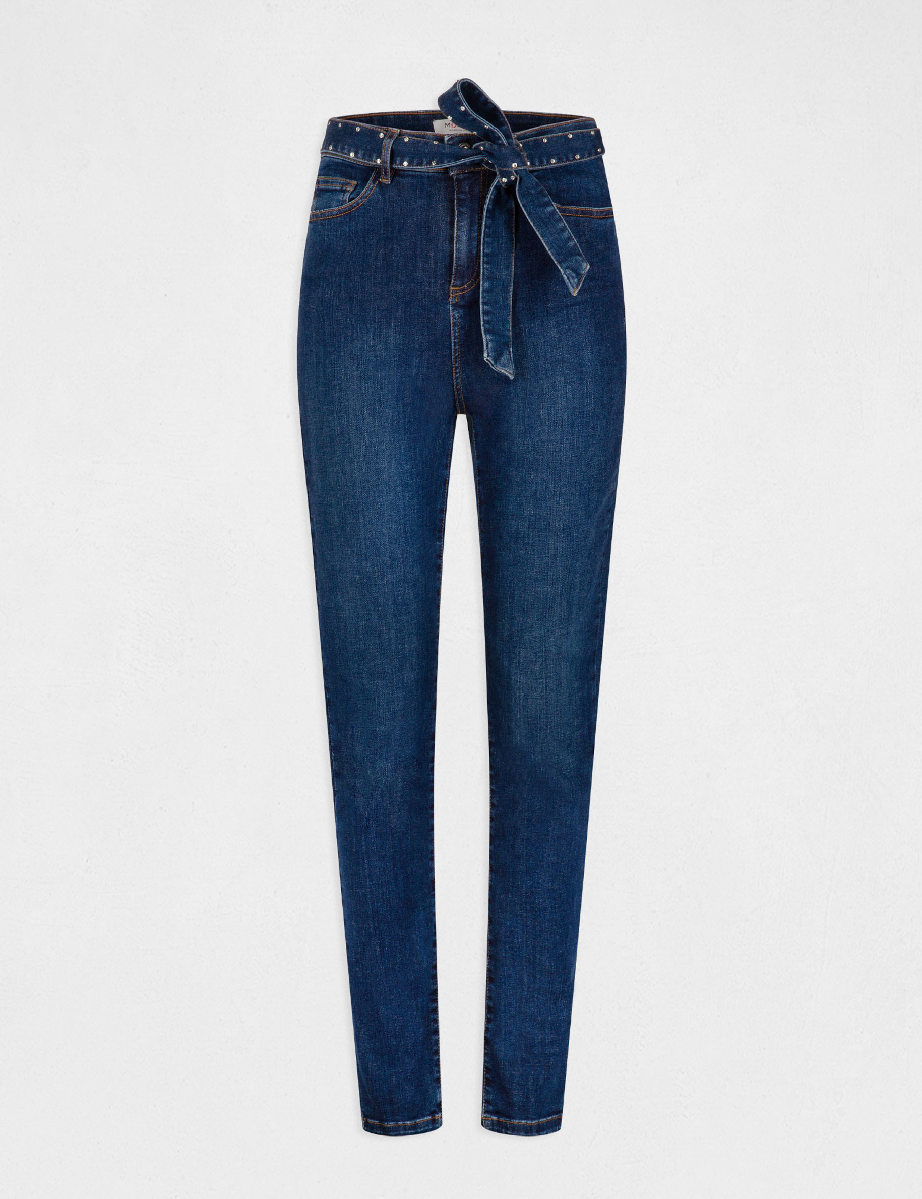 Jeans regular taille haute ceinturé jean stone femme