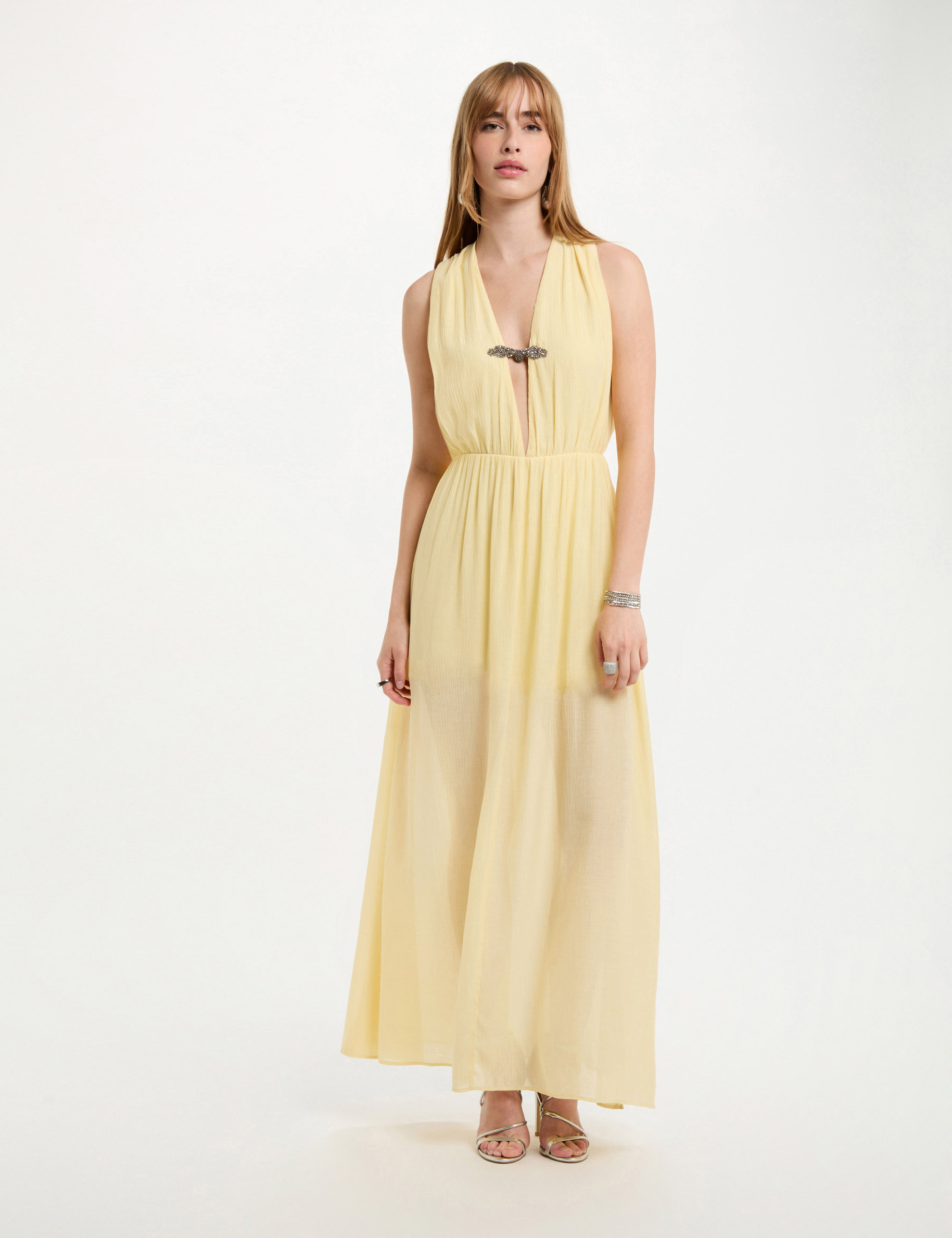 robe longue droite jaune pastel femme Robe longue droite jaune pastel femme