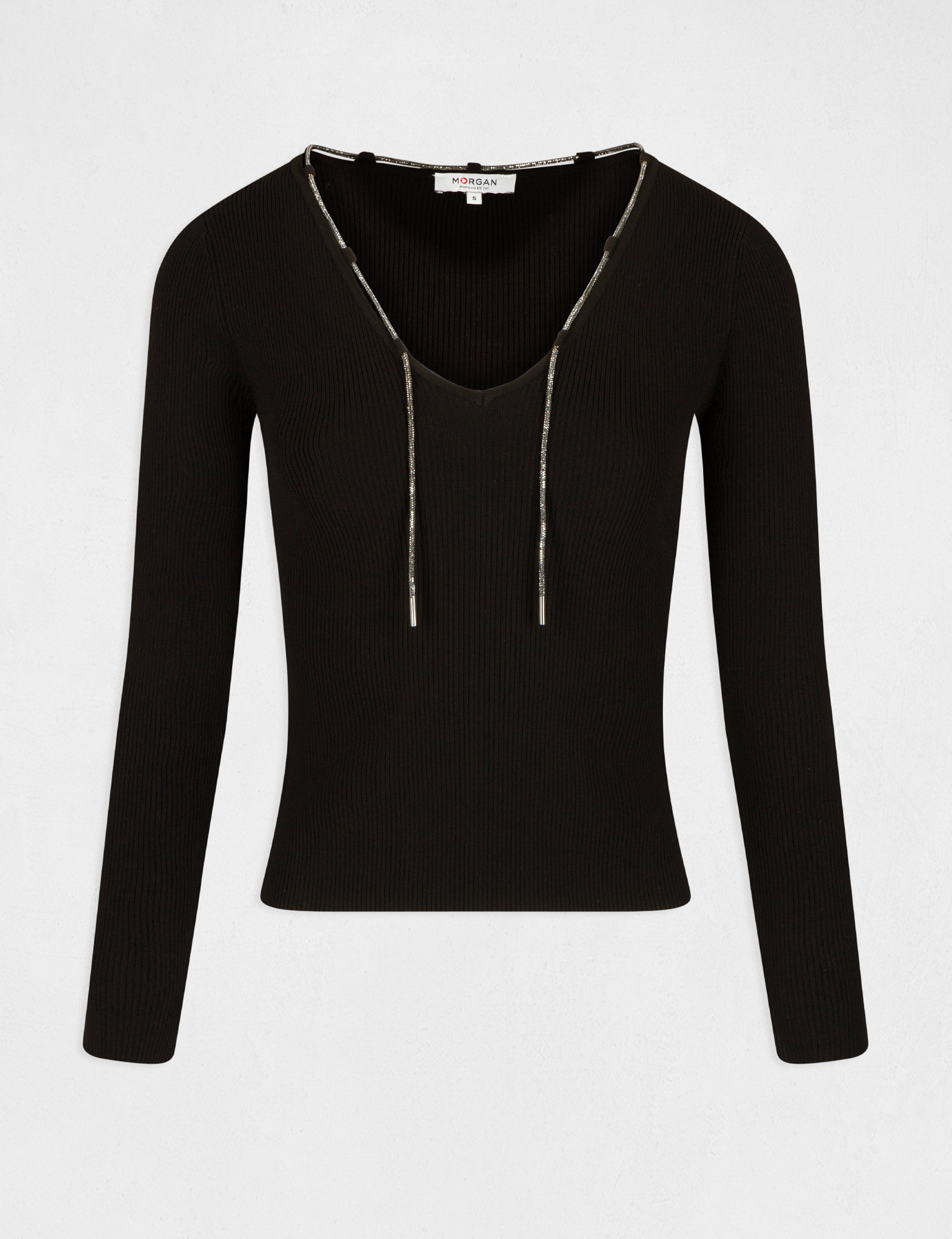 Pull manches longues avec détail bijou noir femme Pull manches longues avec détail bijou noir femme