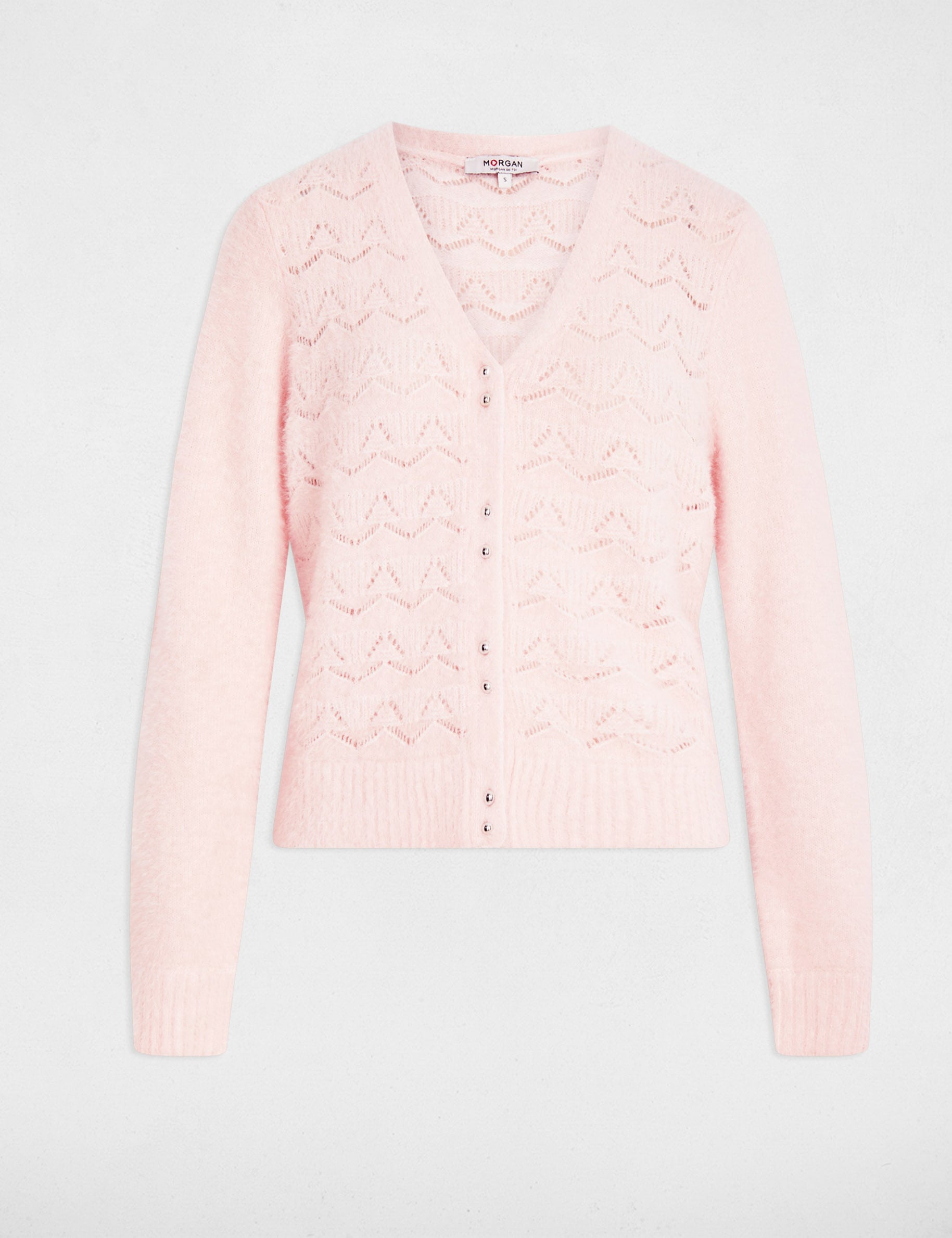 Gilet col v textur&eacute; rose clair femme
