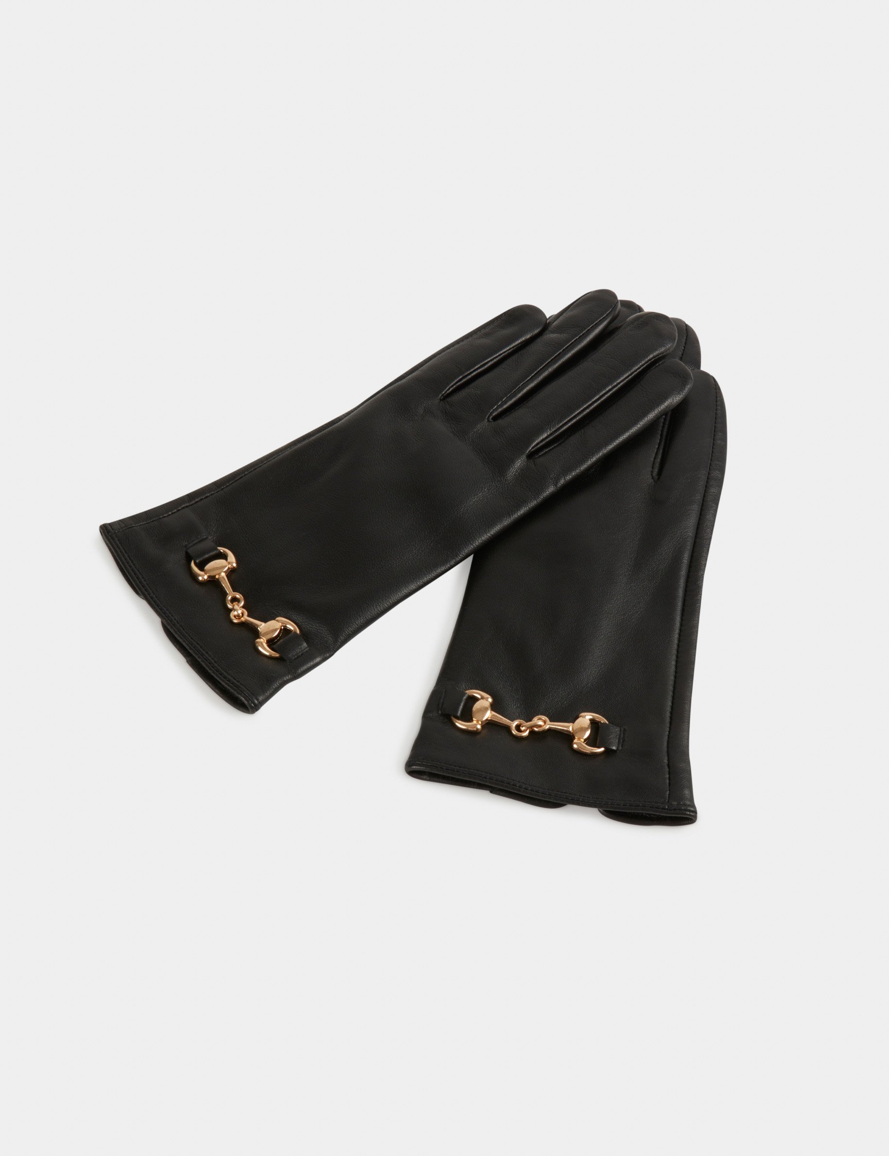 Gants en cuir avec ornements noir femme