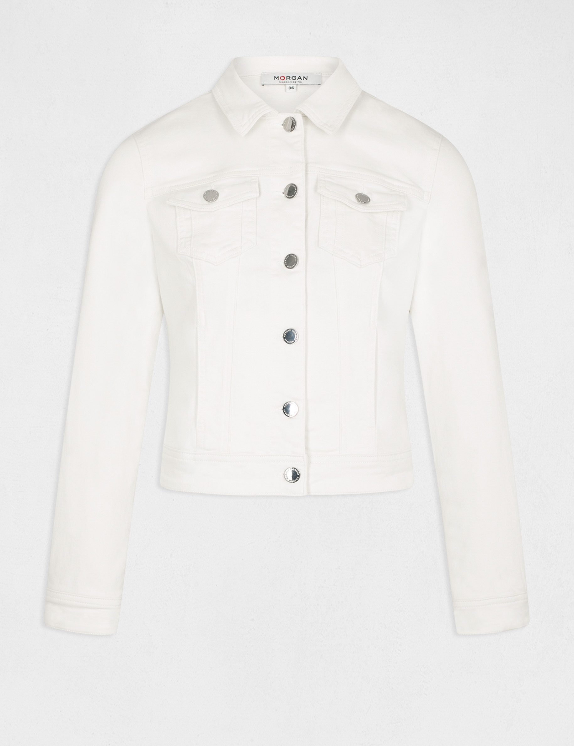 Veste droite boutonnée en jean ecru femme Veste droite boutonnée en jean ecru femme