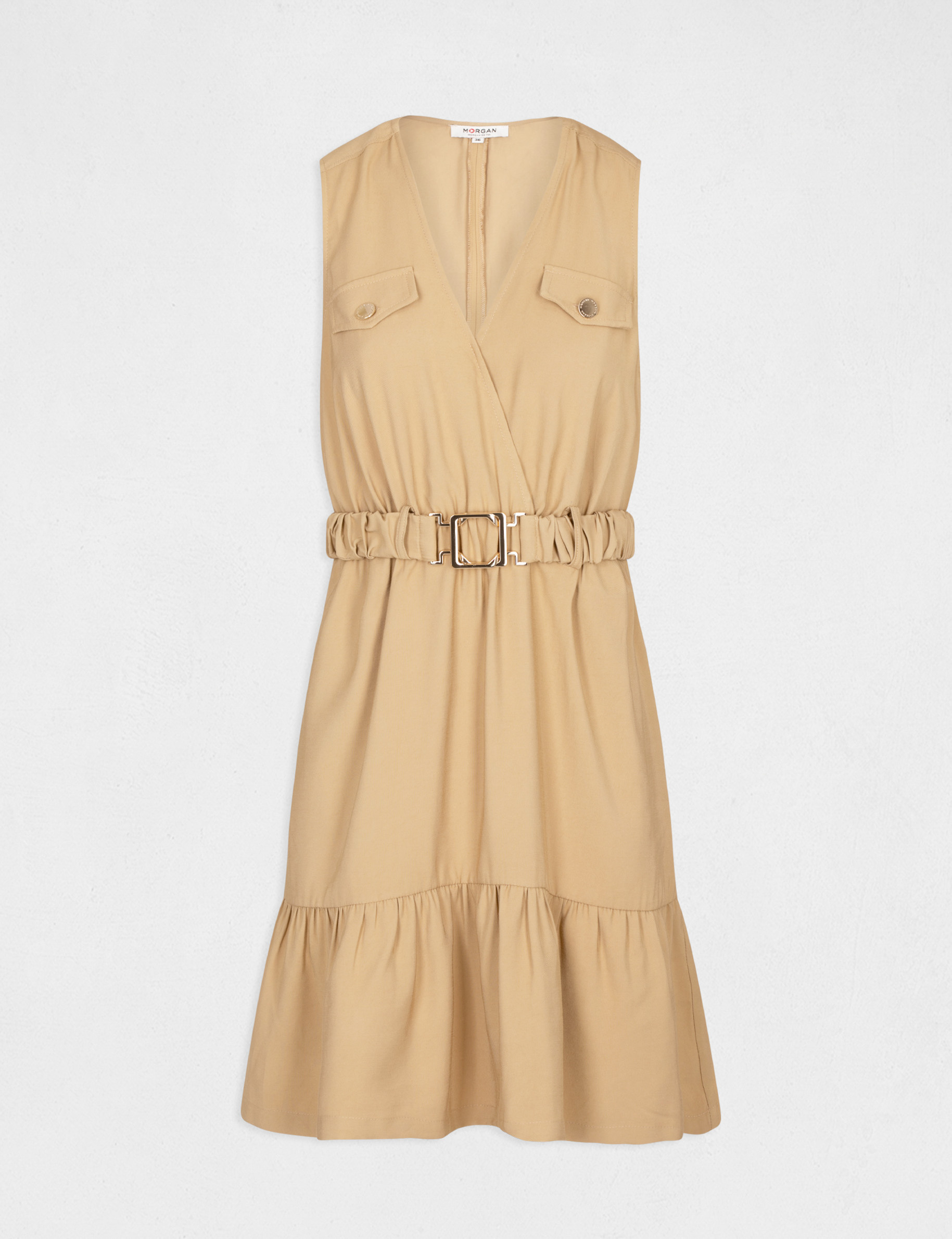 robe droite fluide ceinturee camel femme Robe droite fluide ceinturée camel femme