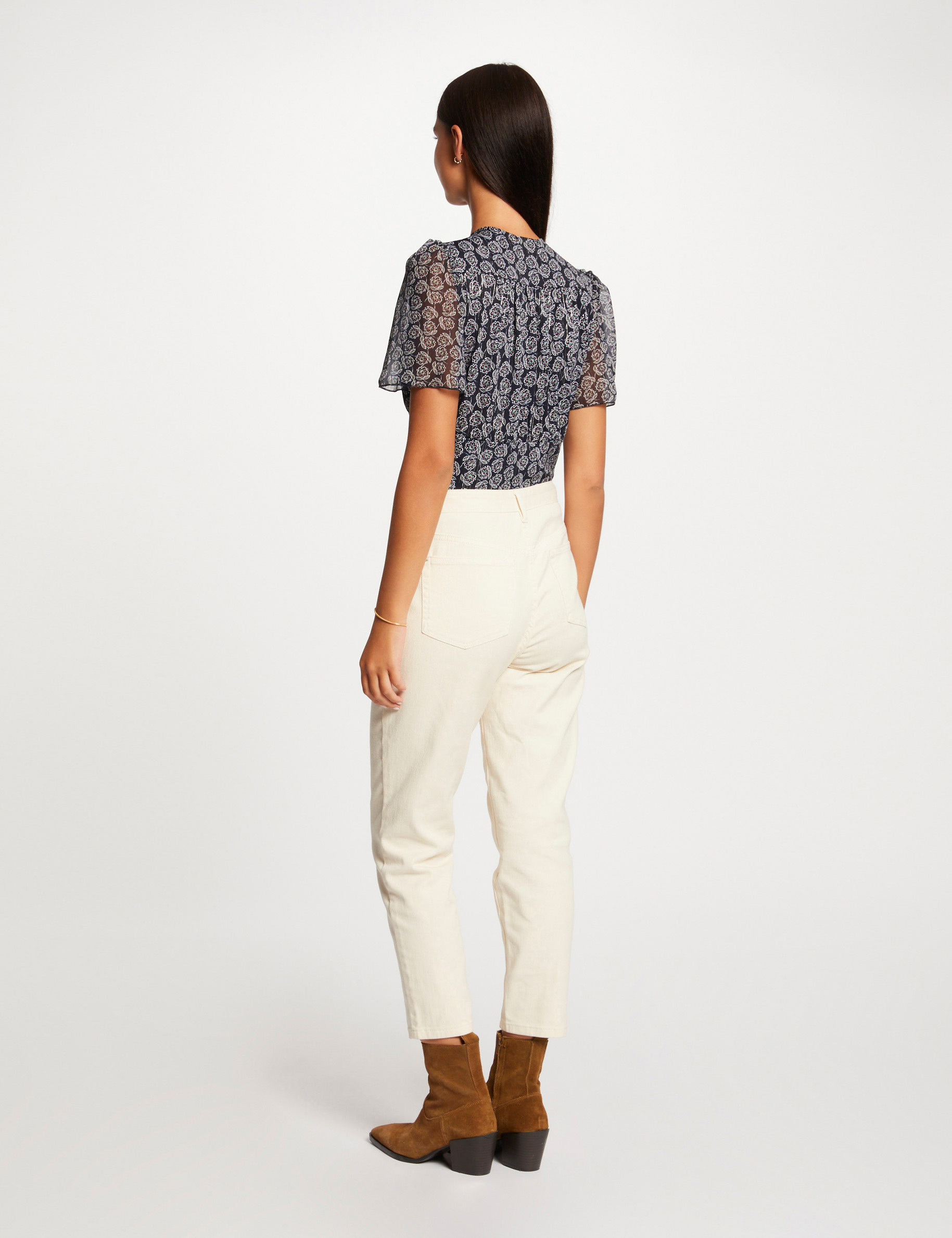 t shirt manches courtes imprime vegetal marine femme T-shirt manches courtes imprimé végétal marine femme