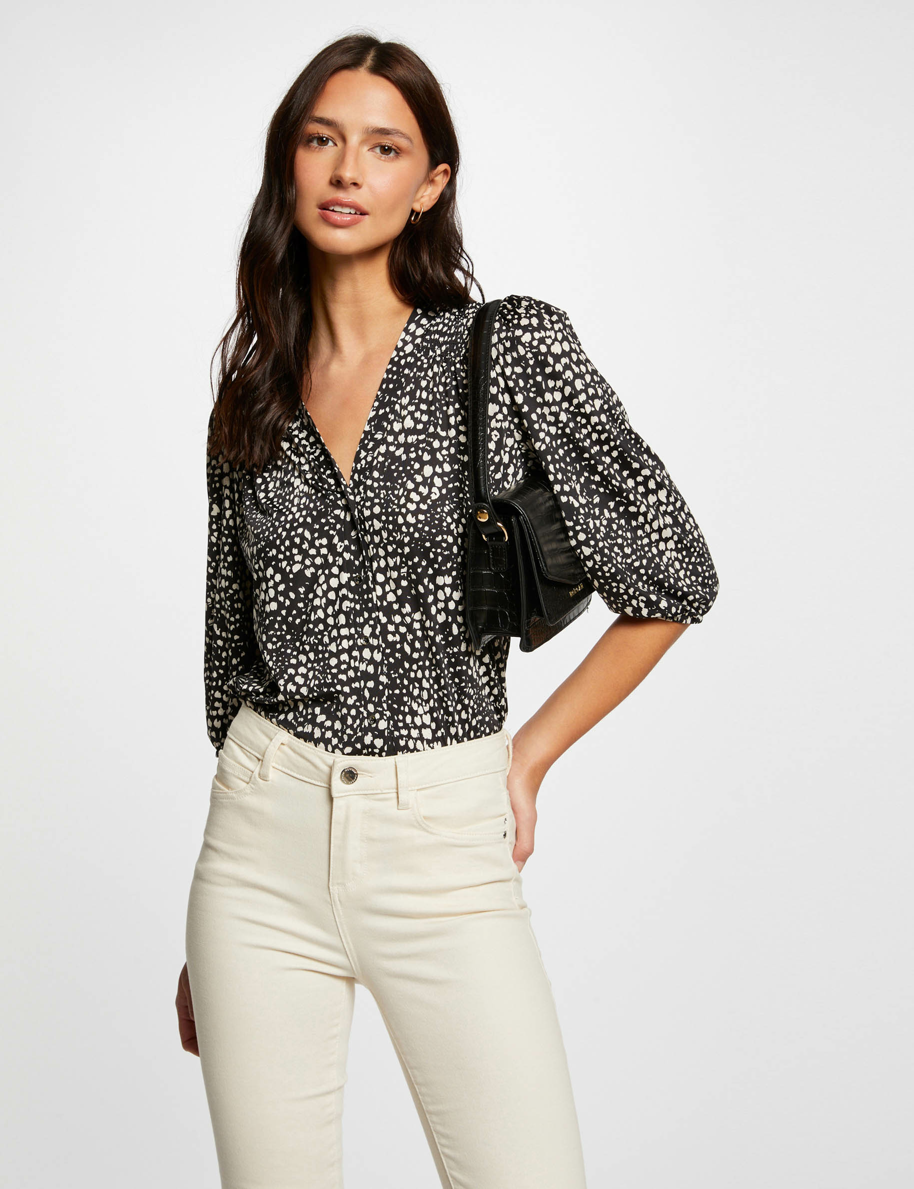 T-shirt manches 3/4 imprimé abstrait multico femme