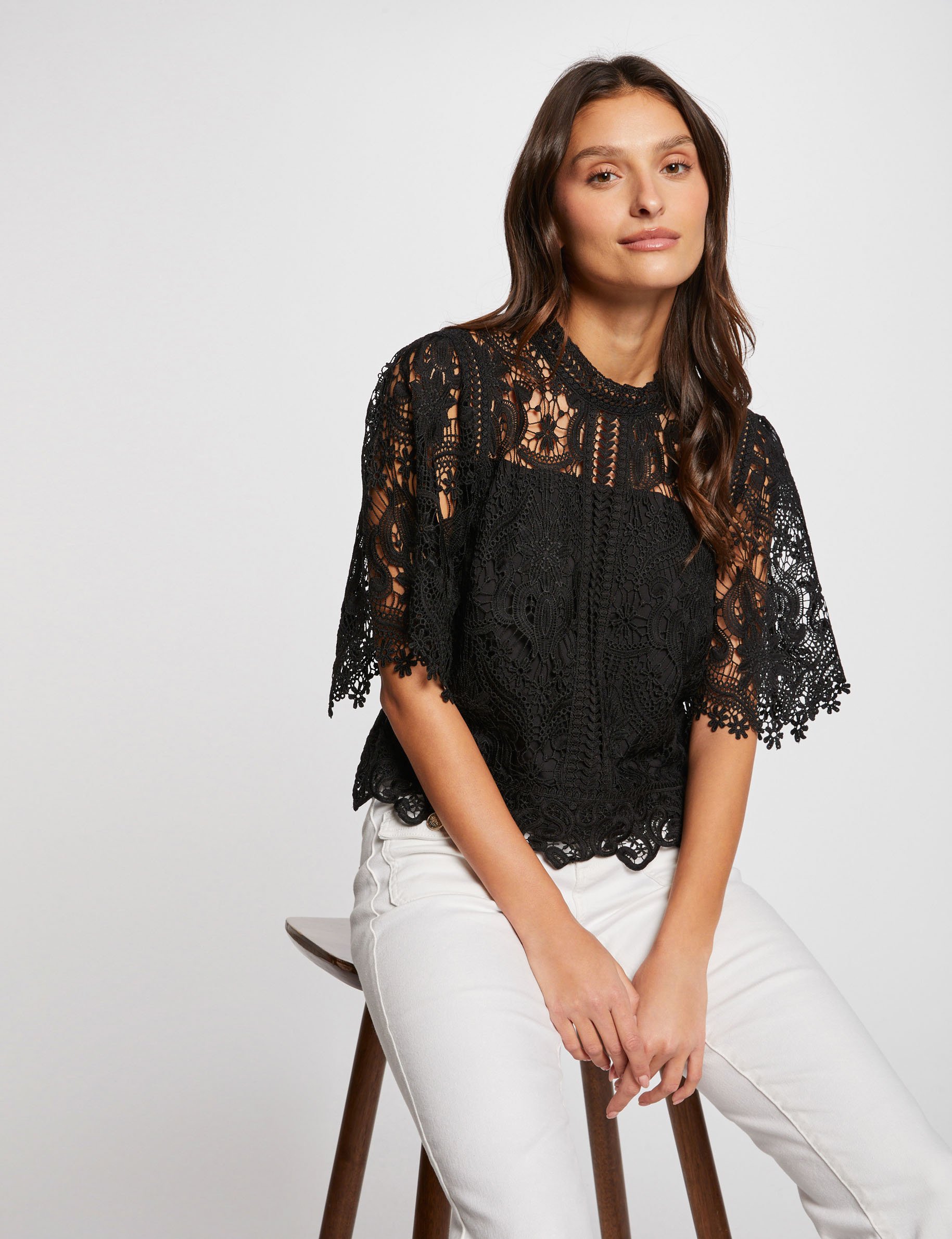 Morgan T Shirt A Dentelle Morgan Tee Shirt Femme Avec Dentelle T