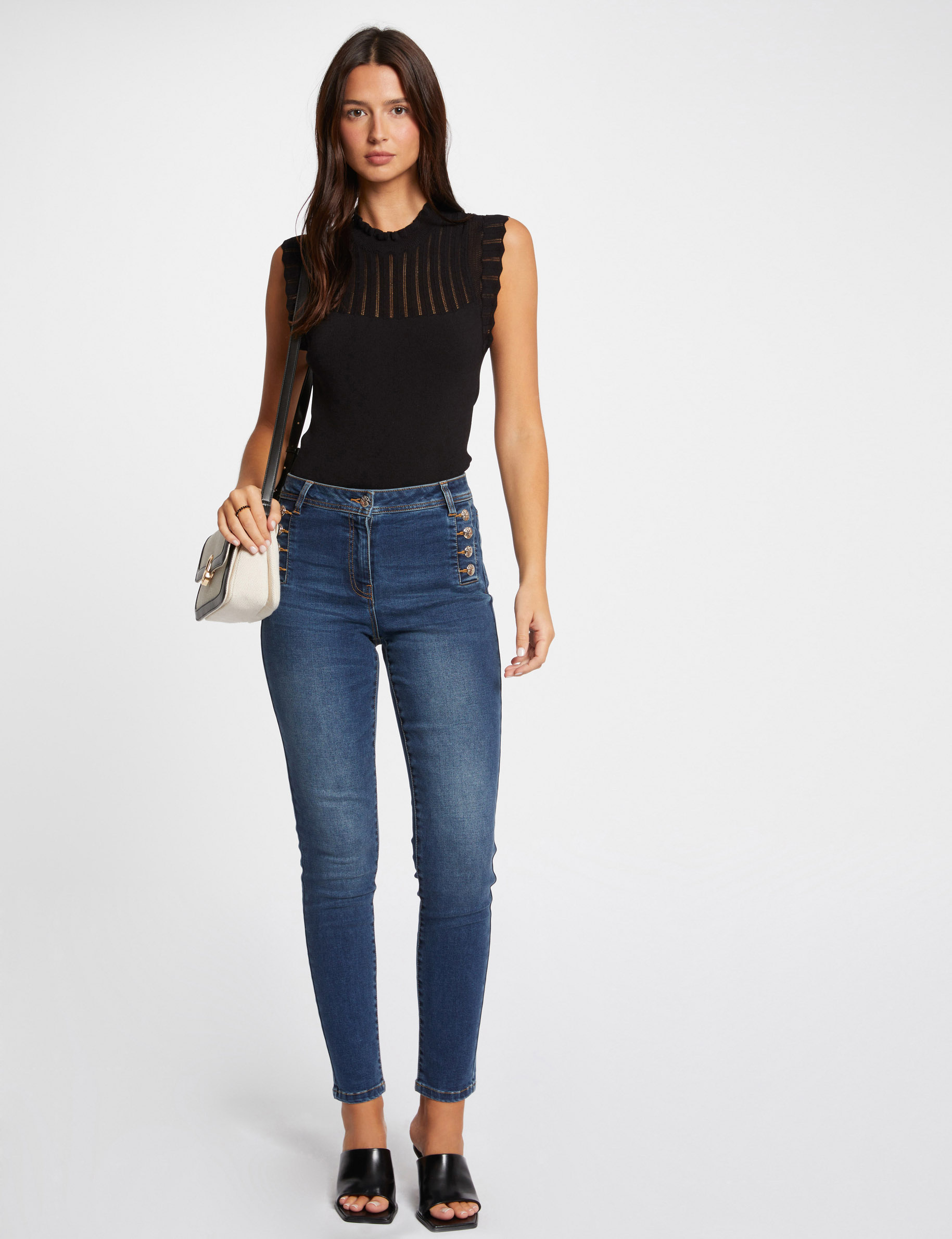 jeans slim avec boutons denim stone femme Jeans slim avec boutons denim stone femme