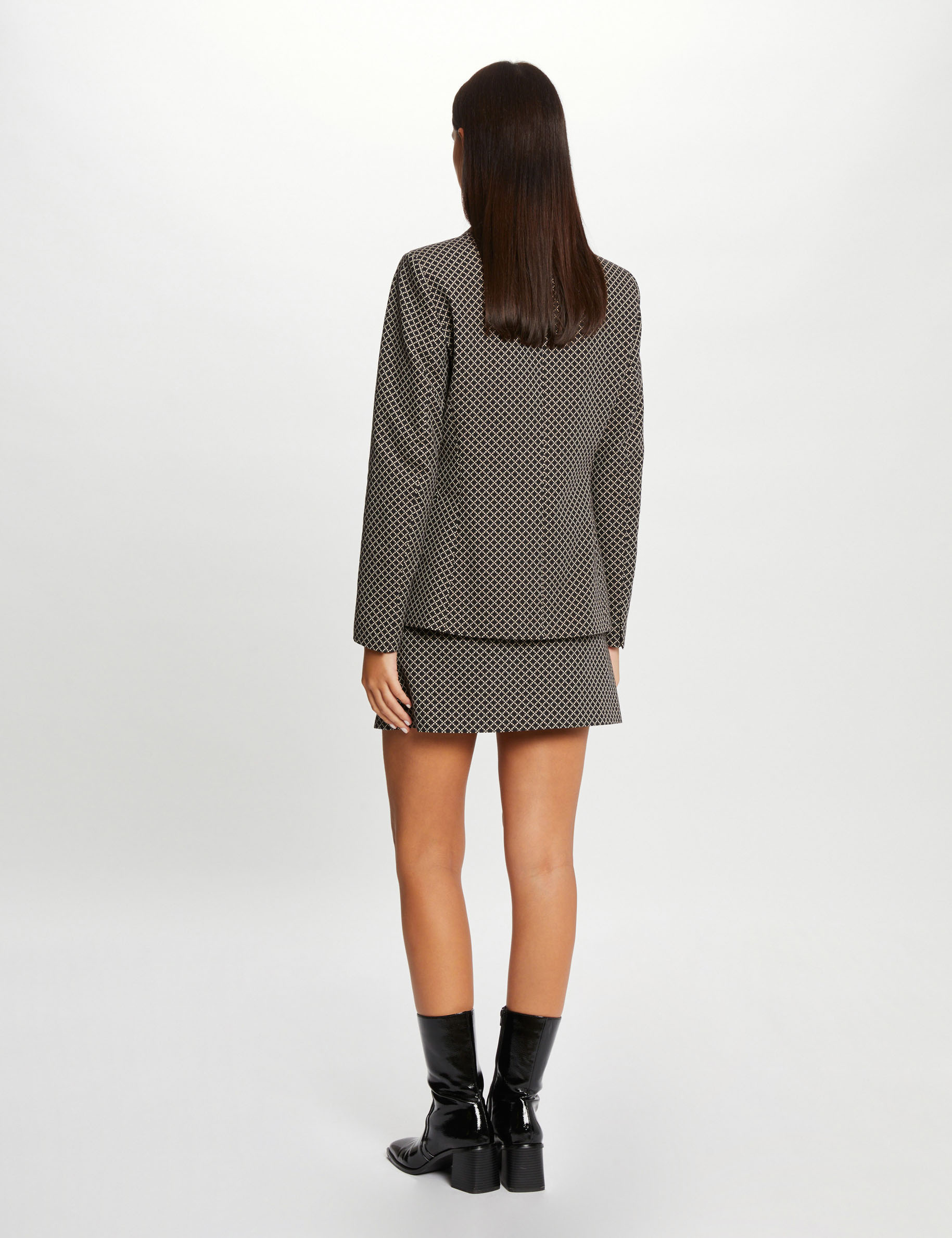 jupe droite imprime geometrique noir femme Jupe droite imprimé géométrique noir femme