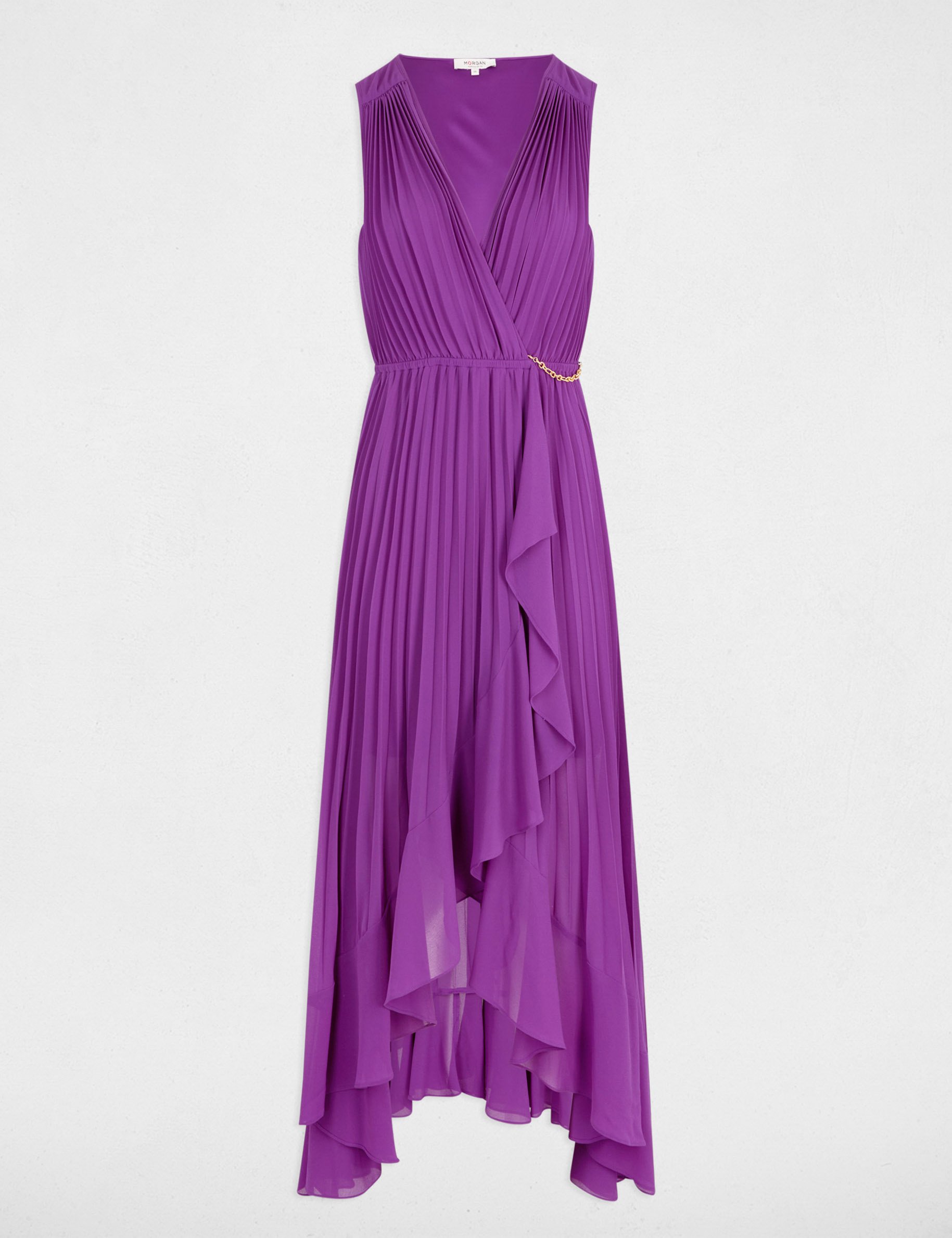 robe longue fluide plissee violet femme Robe longue fluide plissée violet femme