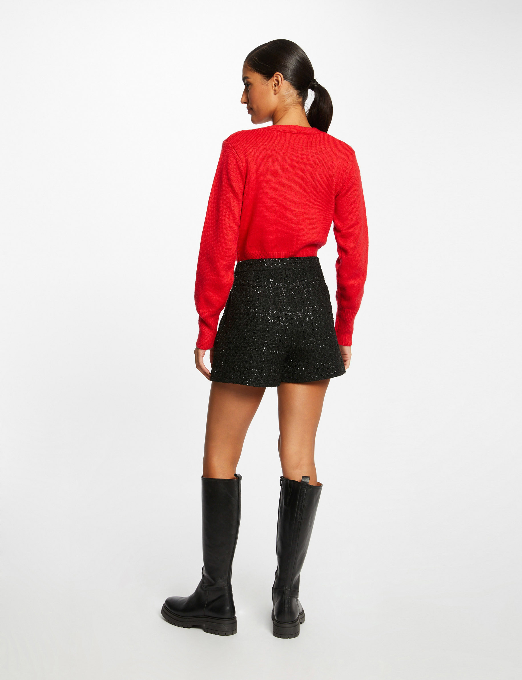 Gilet manches longues avec col en V rouge femme | Morgan