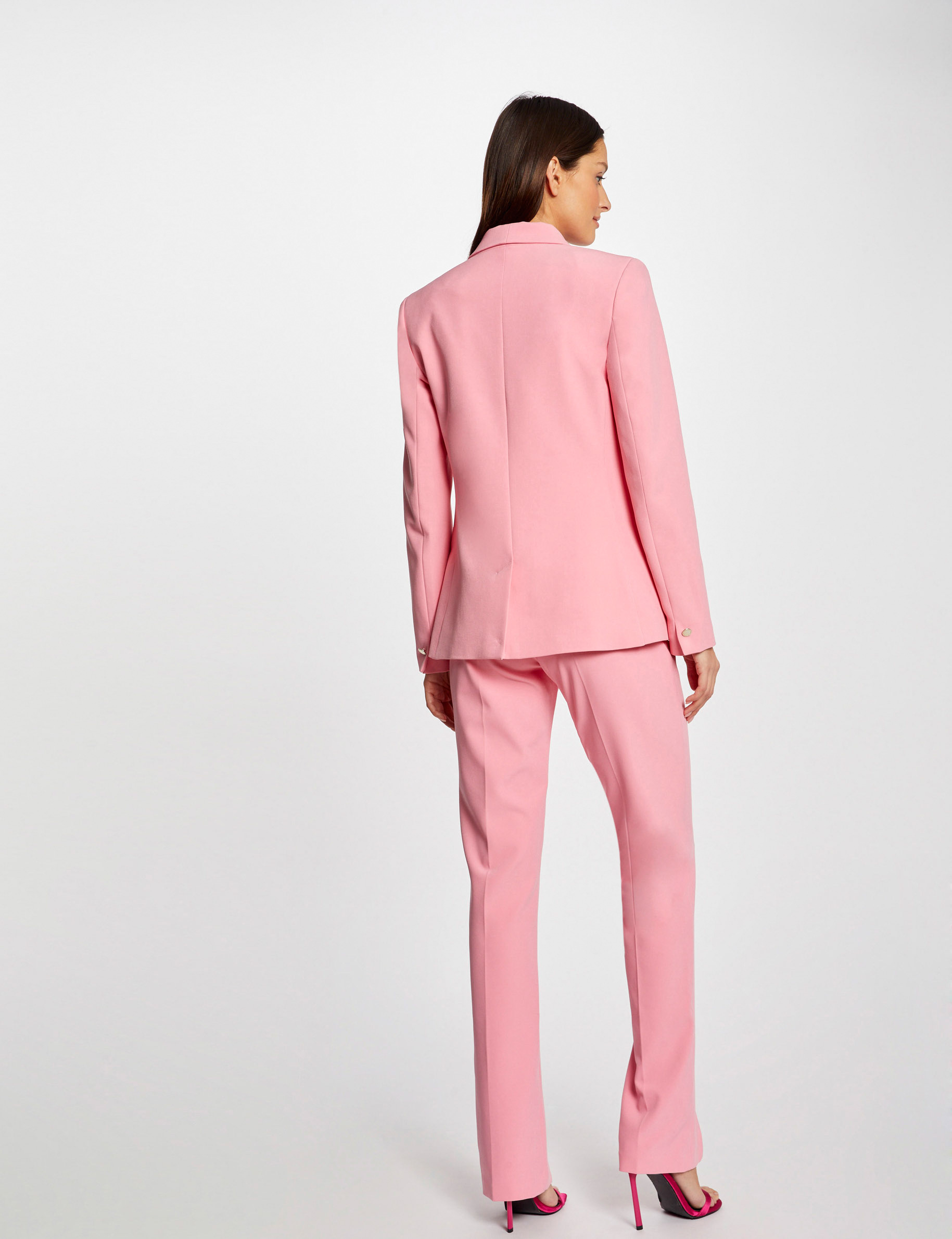Veste tailleur droite avec col châle rose clair femme Veste tailleur droite avec col châle rose clair femme