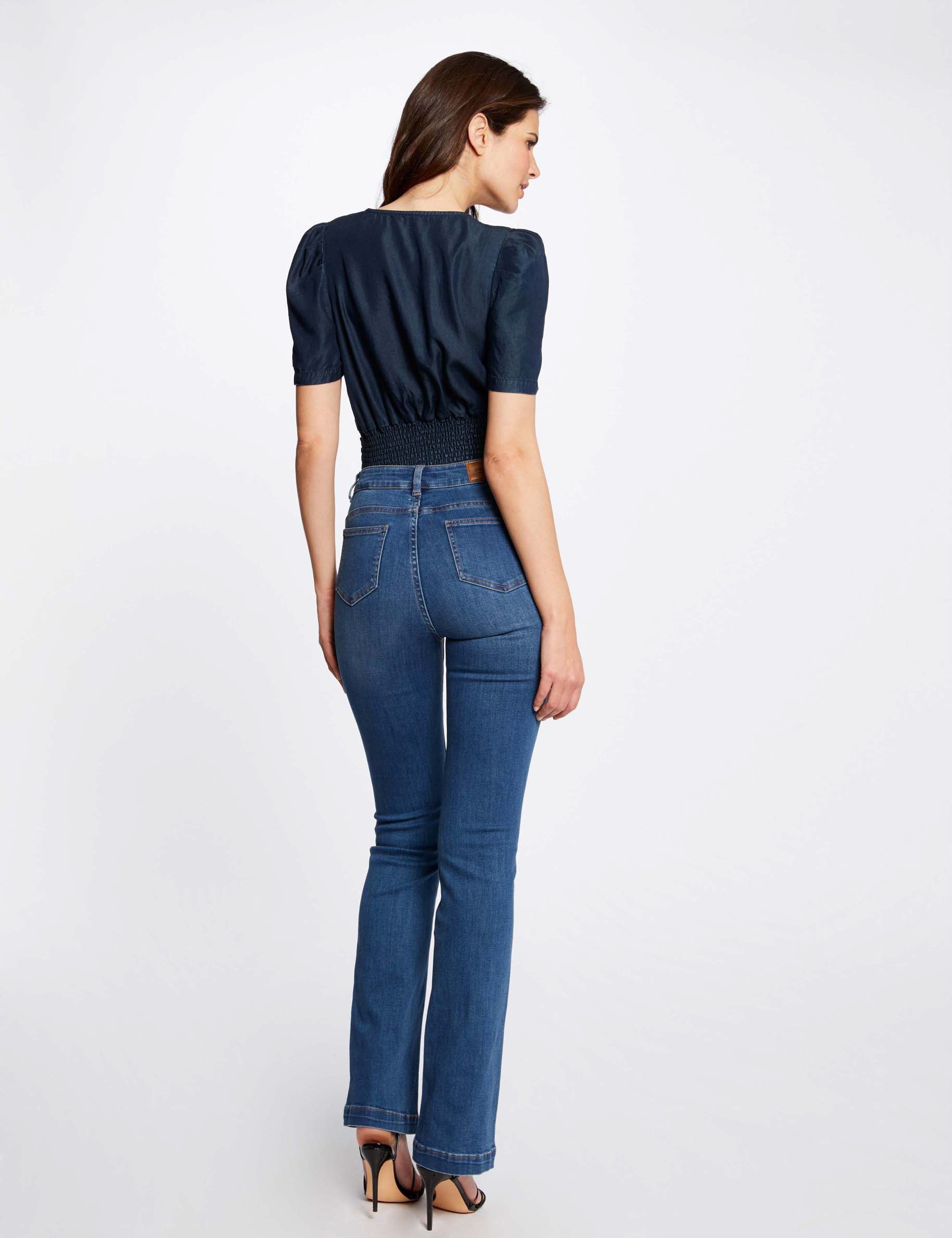 Jeans droit avec d&eacute;tails tress&eacute;s denim stone femme