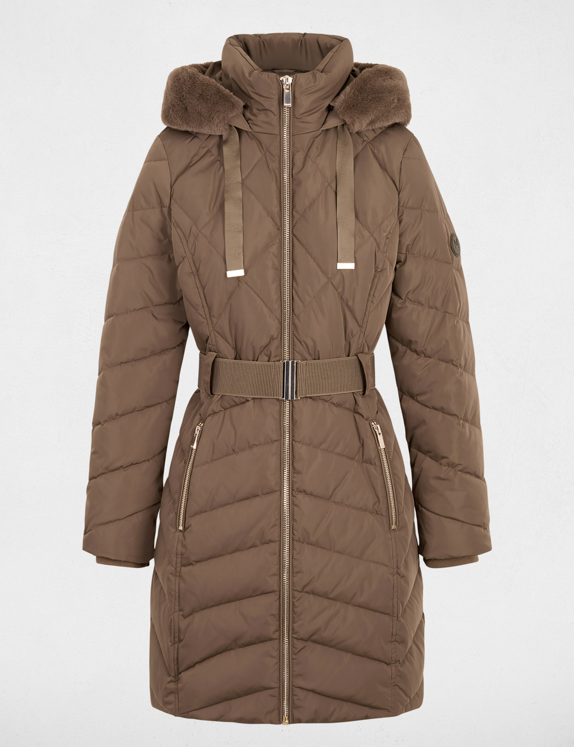 Doudoune longue capuche vert kaki femme