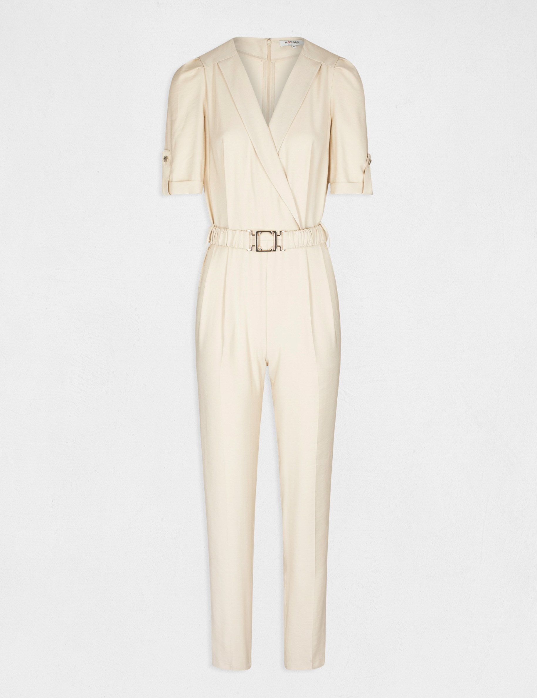 Combinaison droite avec ceinture beige femme