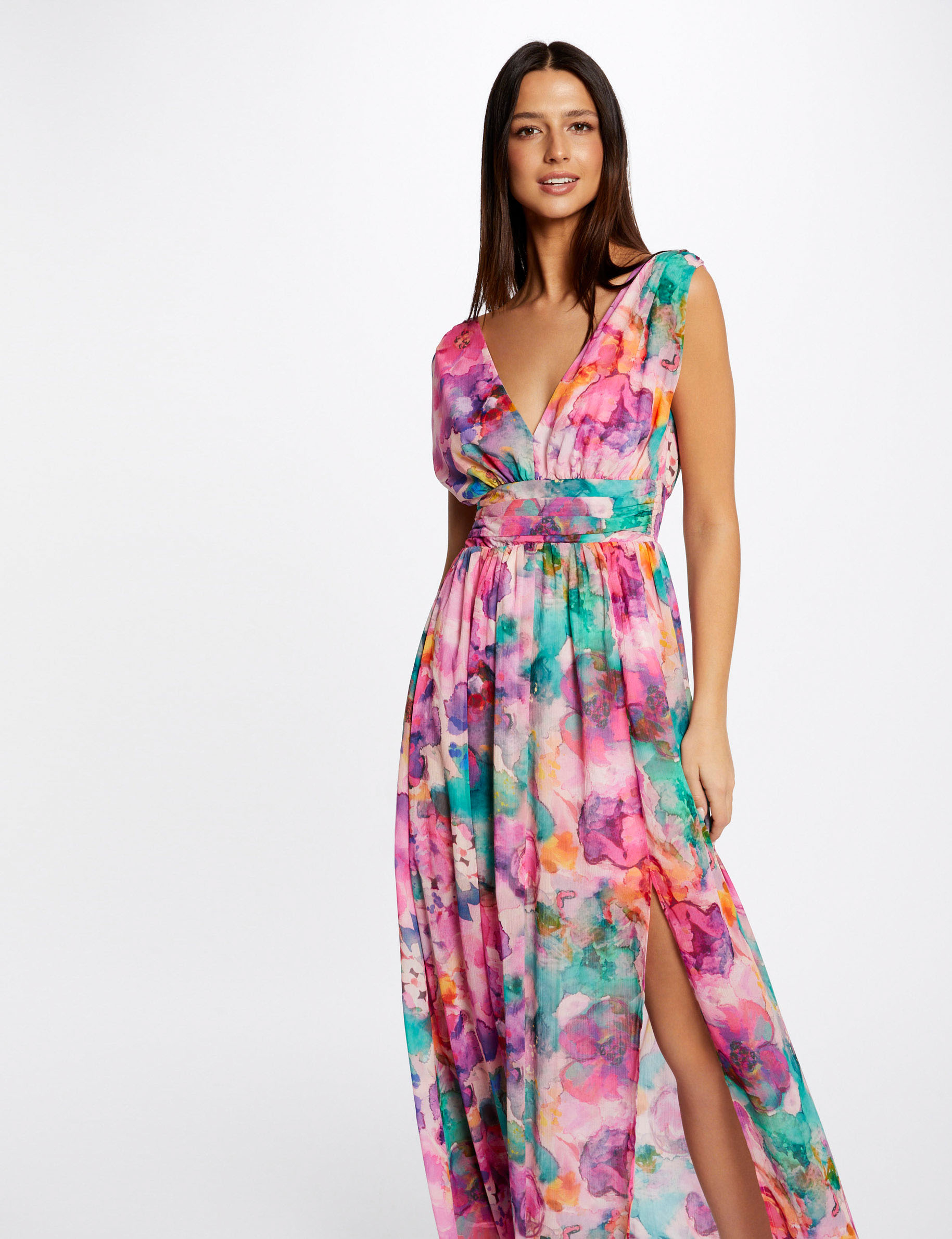 Robe longue cintrée imprimé floral multico femme Robe longue cintrée imprimé floral multico femme