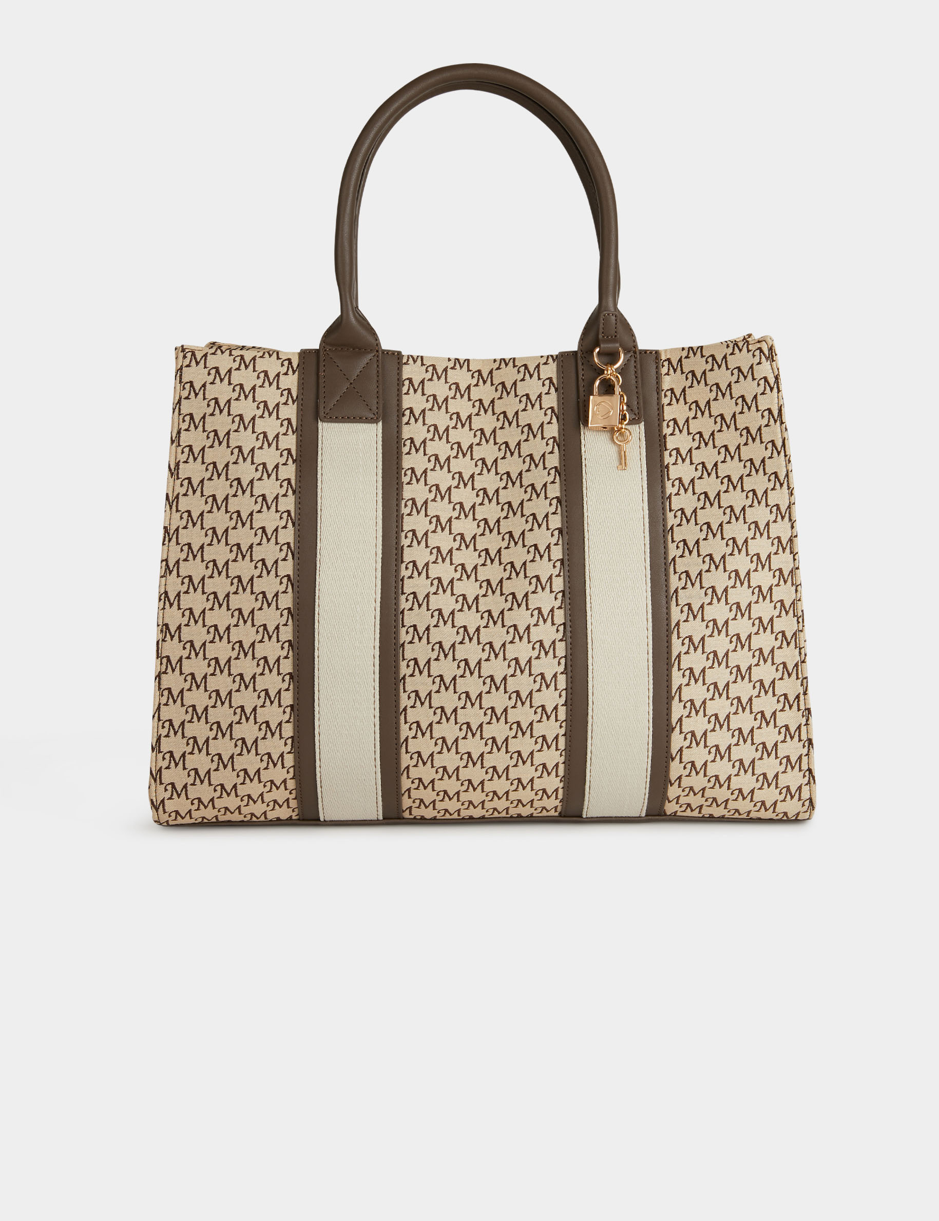 Sac cabas imprimé monogramme beige femme Sac cabas imprimé monogramme beige femme