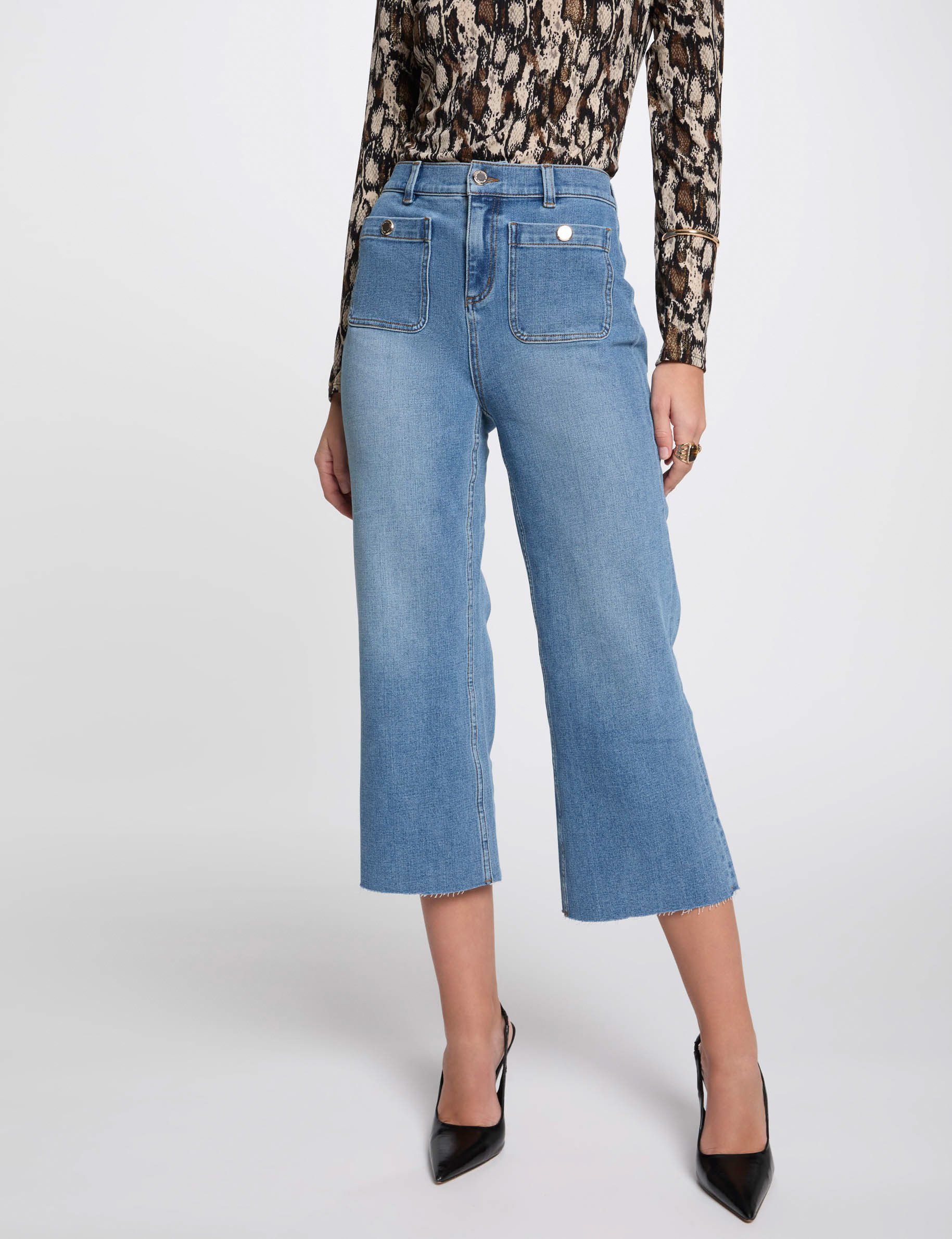 pantalon jambe large 78eme denim stone femme Pantalon jambe large 7/8ème denim stone femme