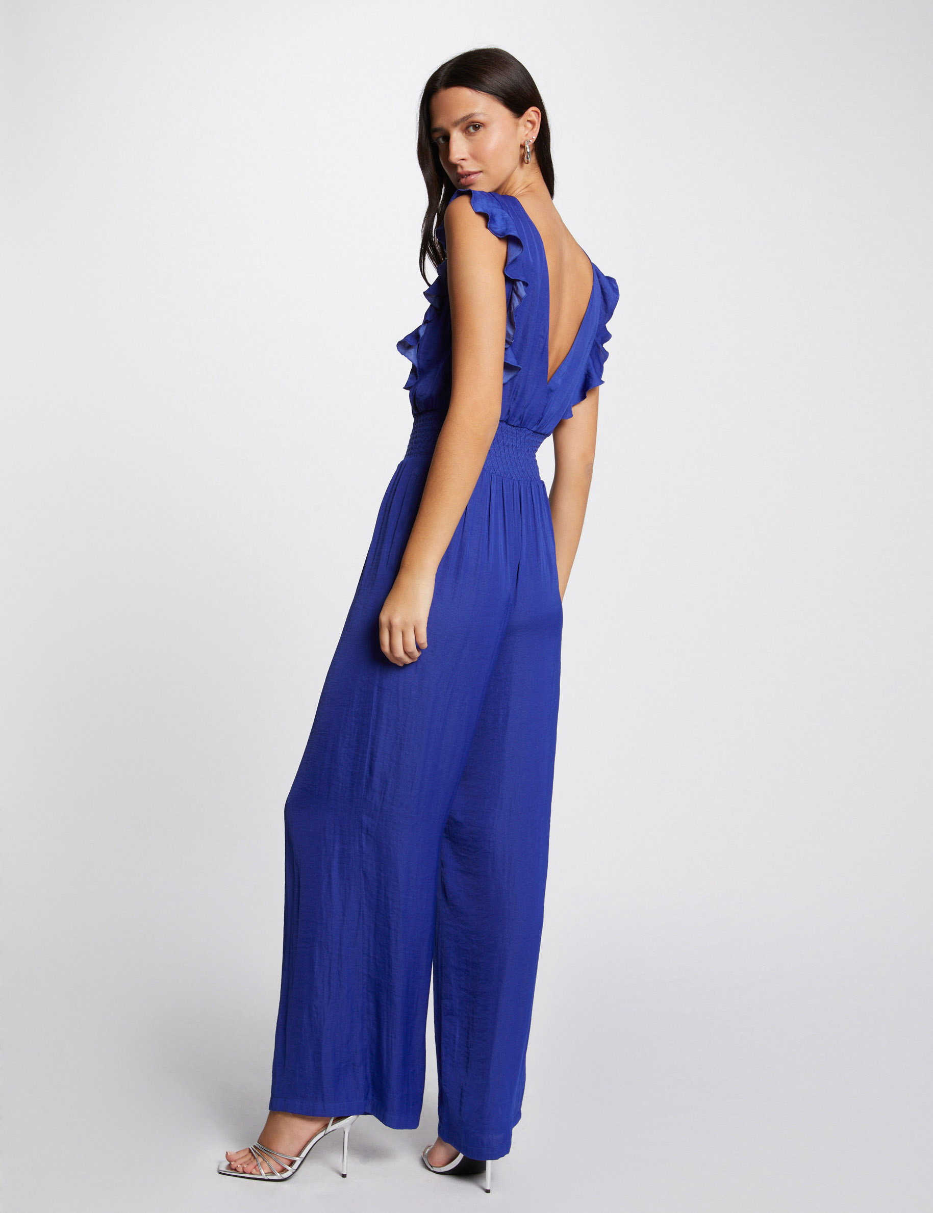 combinaison longue a volants bleu electrique femme Combinaison longue à volants bleu electrique femme
