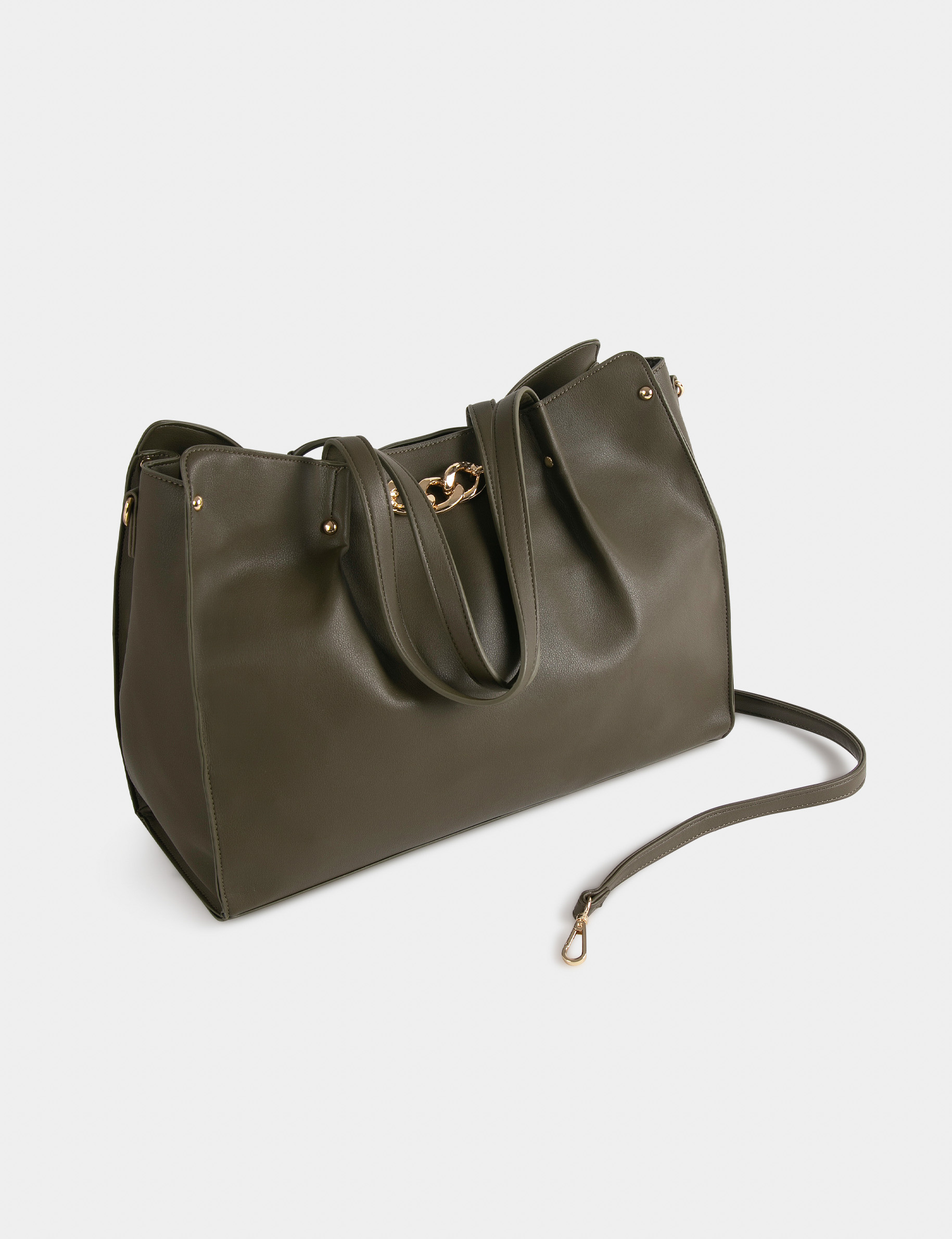 Sac cabas avec détail chaîne vert kaki femme Sac cabas avec détail chaîne vert kaki femme