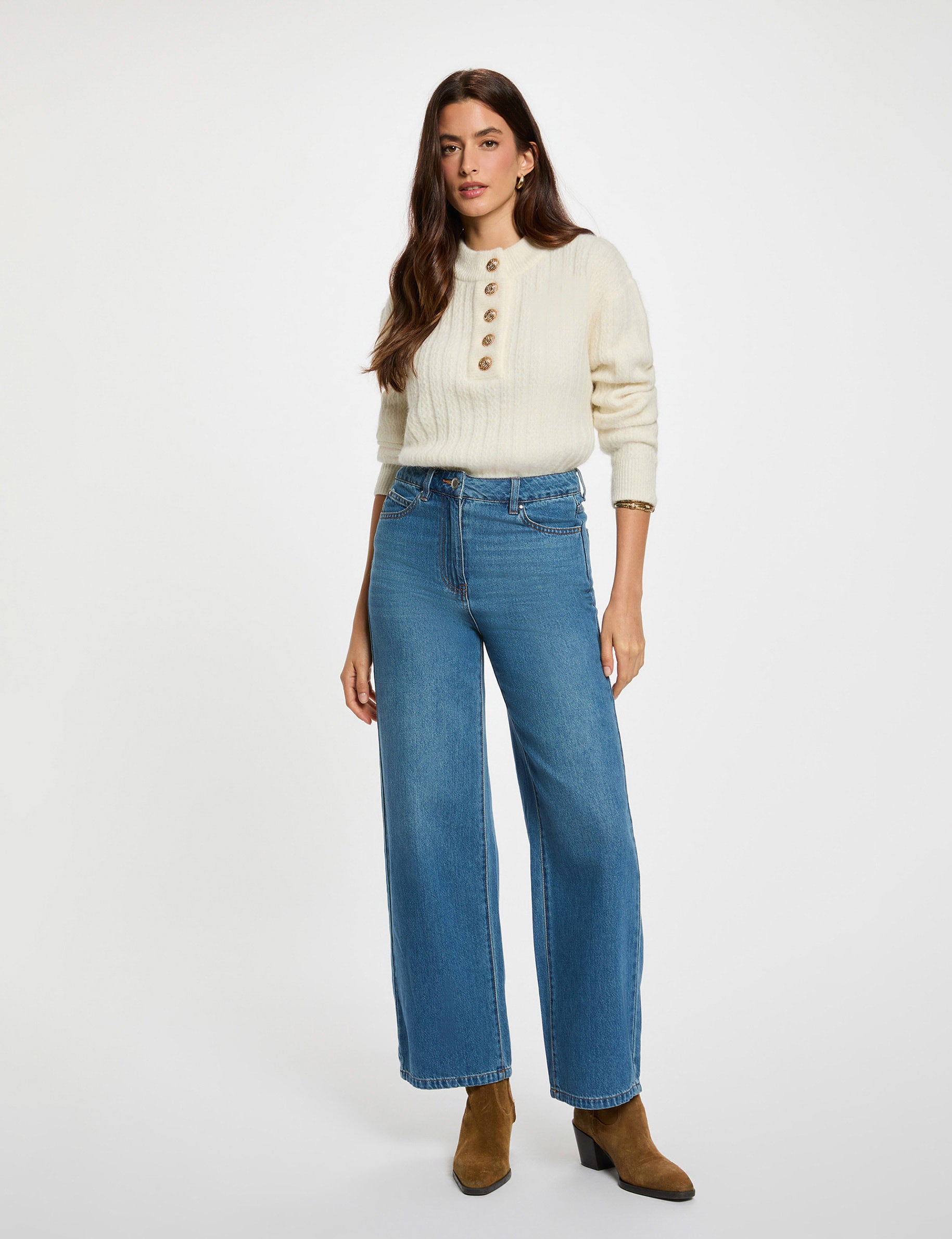 Pull court col montant ivoire femme