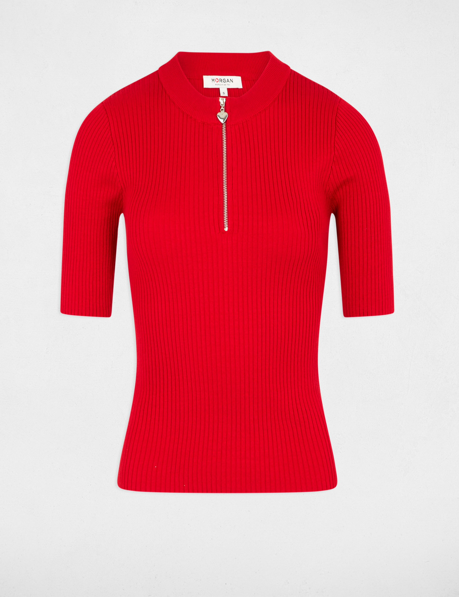 pull manches courtes cotele rouge femme Pull manches courtes côtelé rouge femme