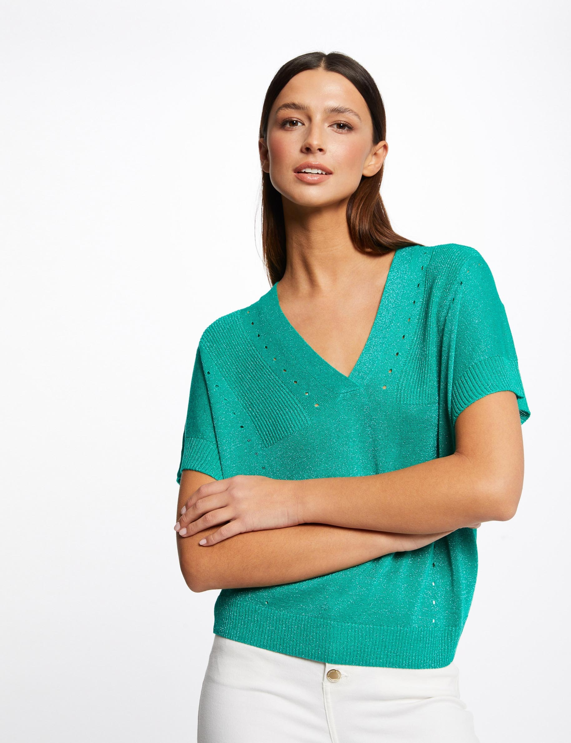 Pull manche courte sales femme pas cher