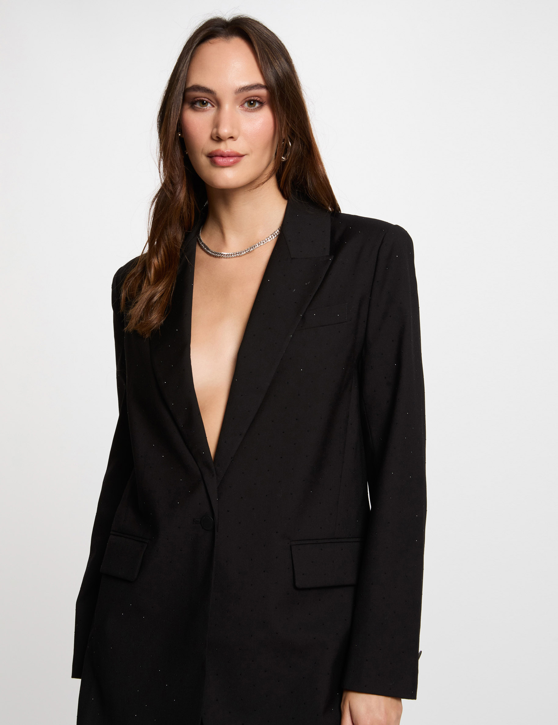 blazer long a sequins noir femme Blazer long à sequins noir femme