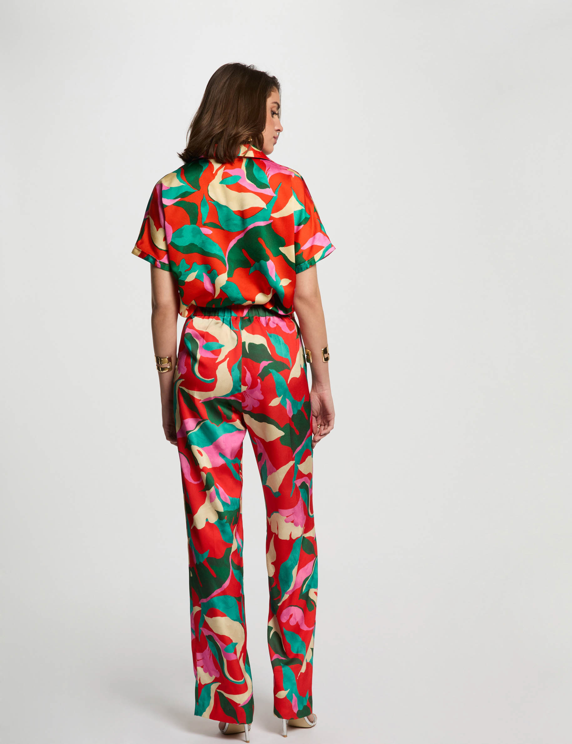 pantalon droit imprime multicolore femme Pantalon droit imprimé multicolore femme